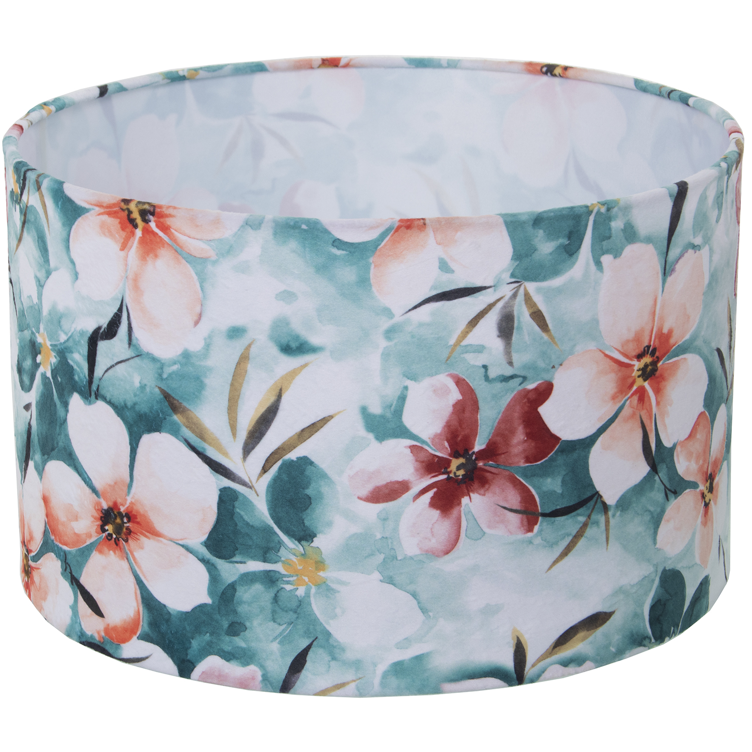 Pantalla cilindrica estampadaterciopelo flores 40x25cm, para bombilla e-27