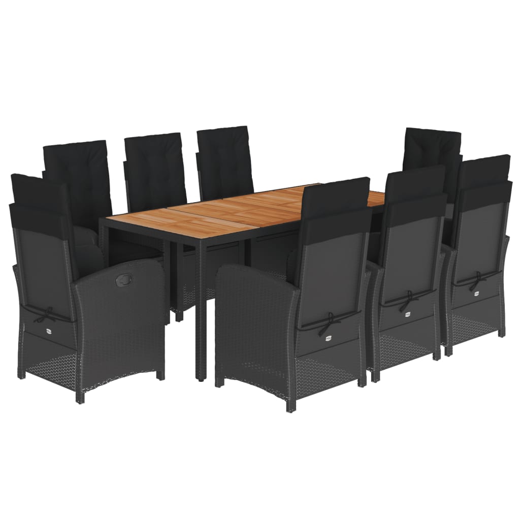 vidaXL Set de comedor de jardín 9 pzas y cojines ratán sintético negro