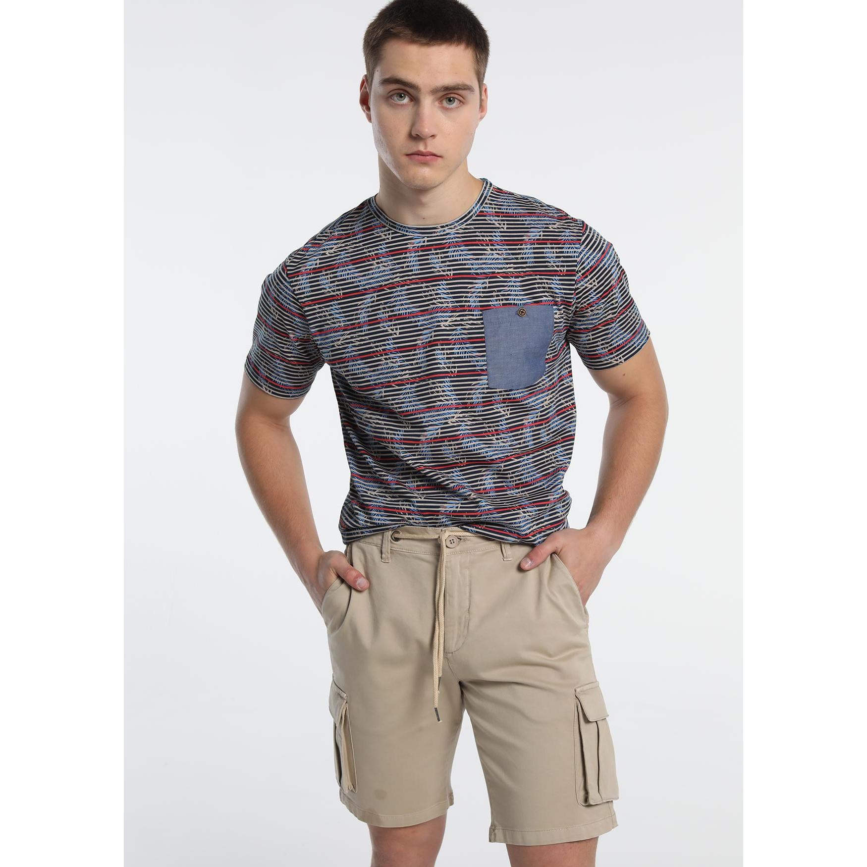 SIX VALVES - Camiseta manga corta a rayas con estampado de hojas