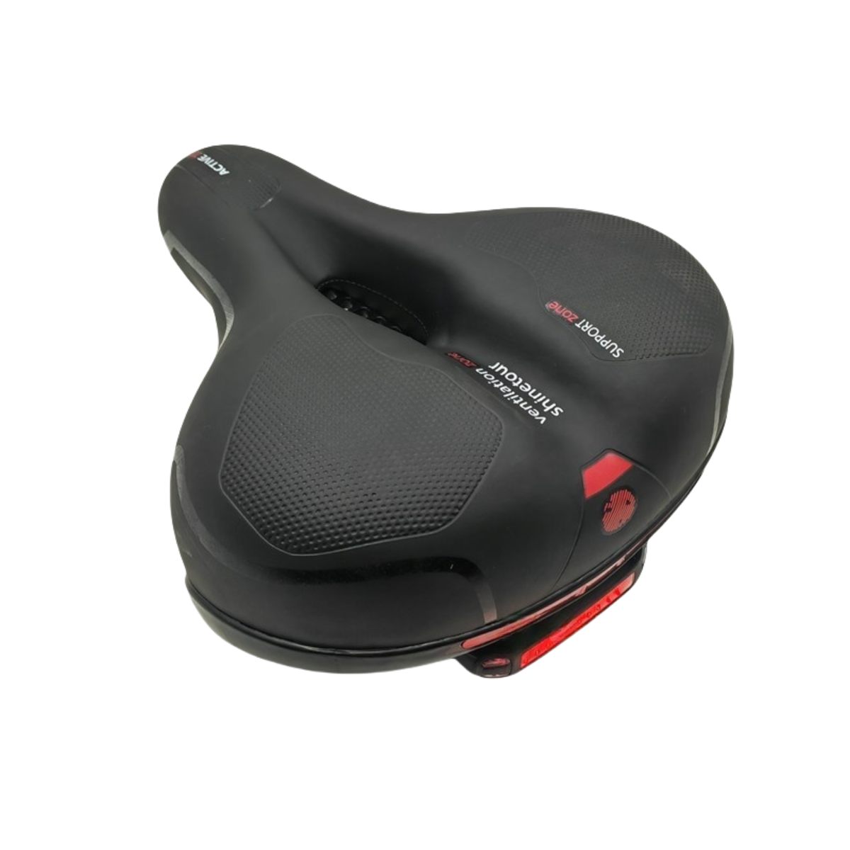 Asiento de bicicleta de montaña con luz trasera USB, amortiguación de gel y agujero central