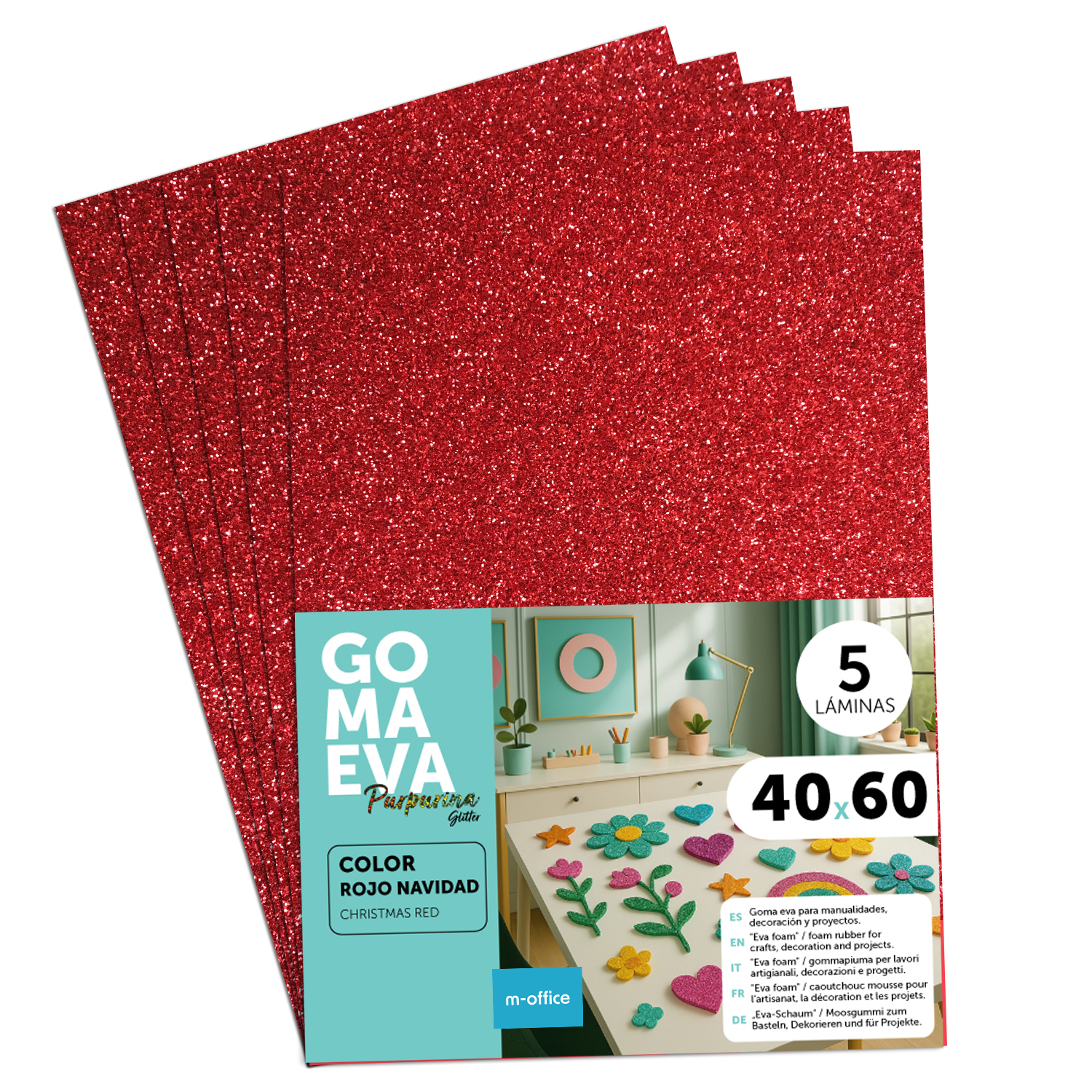 Goma Eva para Manualidades, Goma Espuma de Colores para Proyectos Creativos, Ideales para Artes y Manualidades, uso Escolar, Profesional o Artístico 40x60cm - m-office