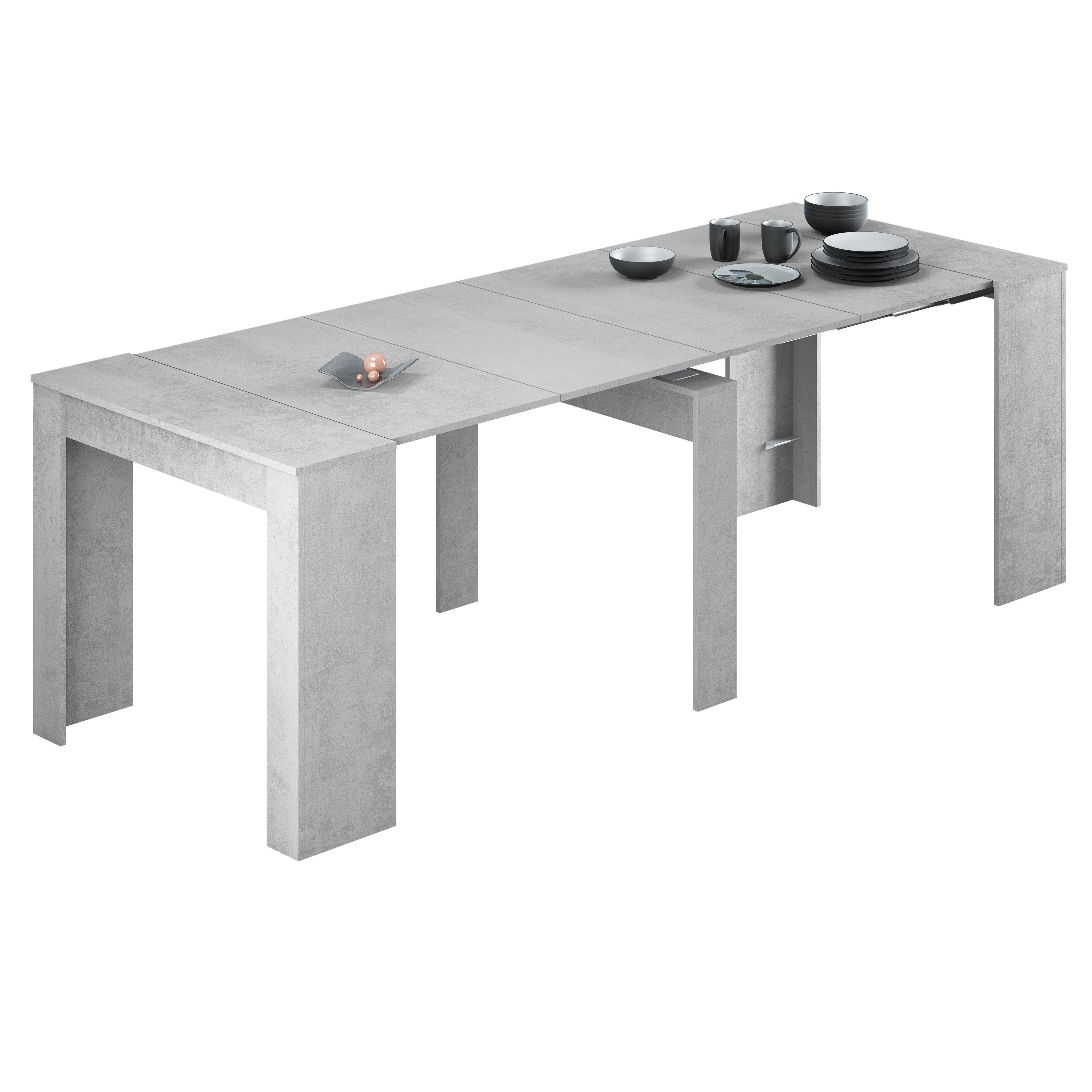 Miroytengo Mesa Consola Extensible Train Multiestancia Estilo Contemporáneo en Color Blanco, Cemento o Roble Canadian con 5 Posiciones 51-237x90 cm