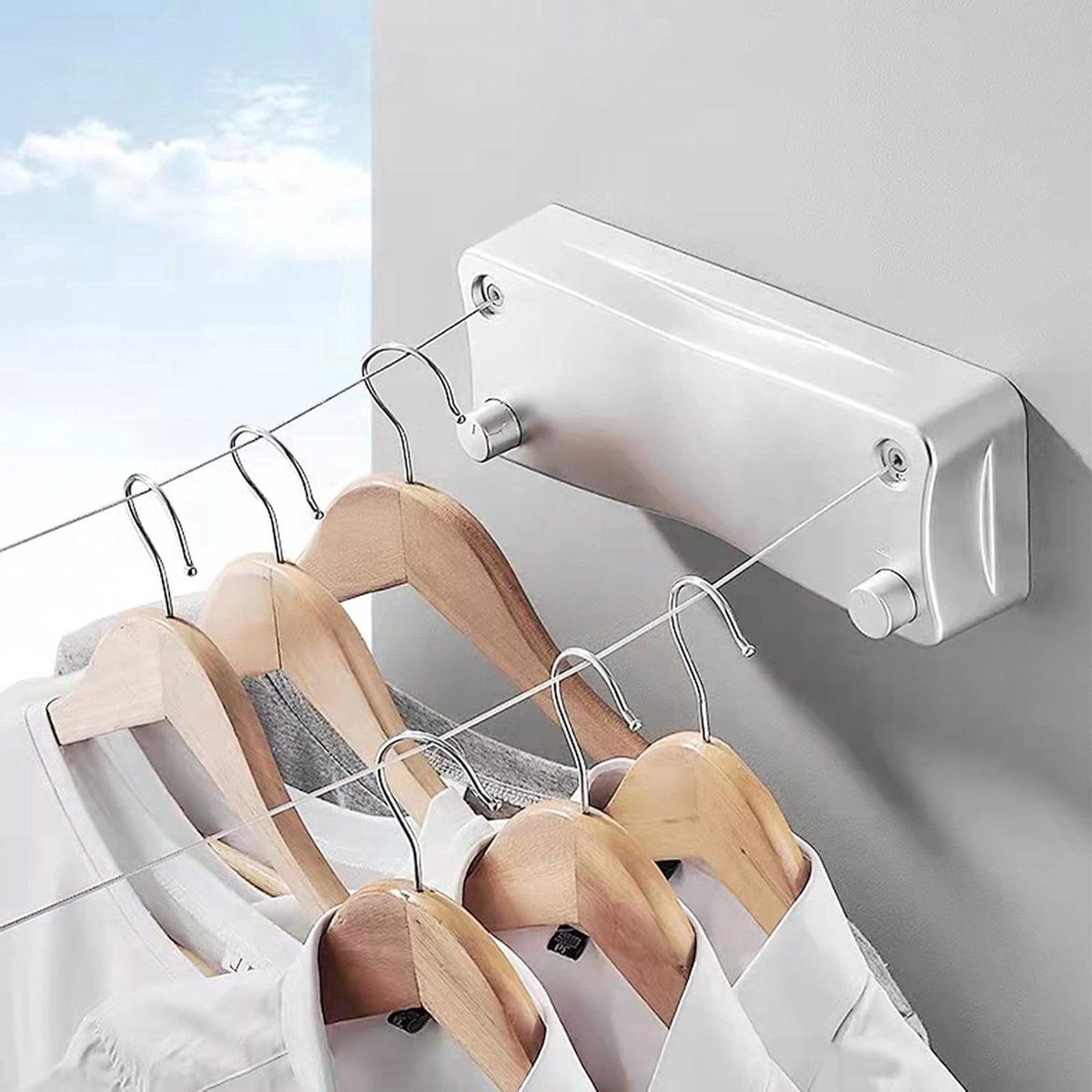 Tendedero retráctil para uso interior y exterior - multifuncional - 1 pieza - blanco
