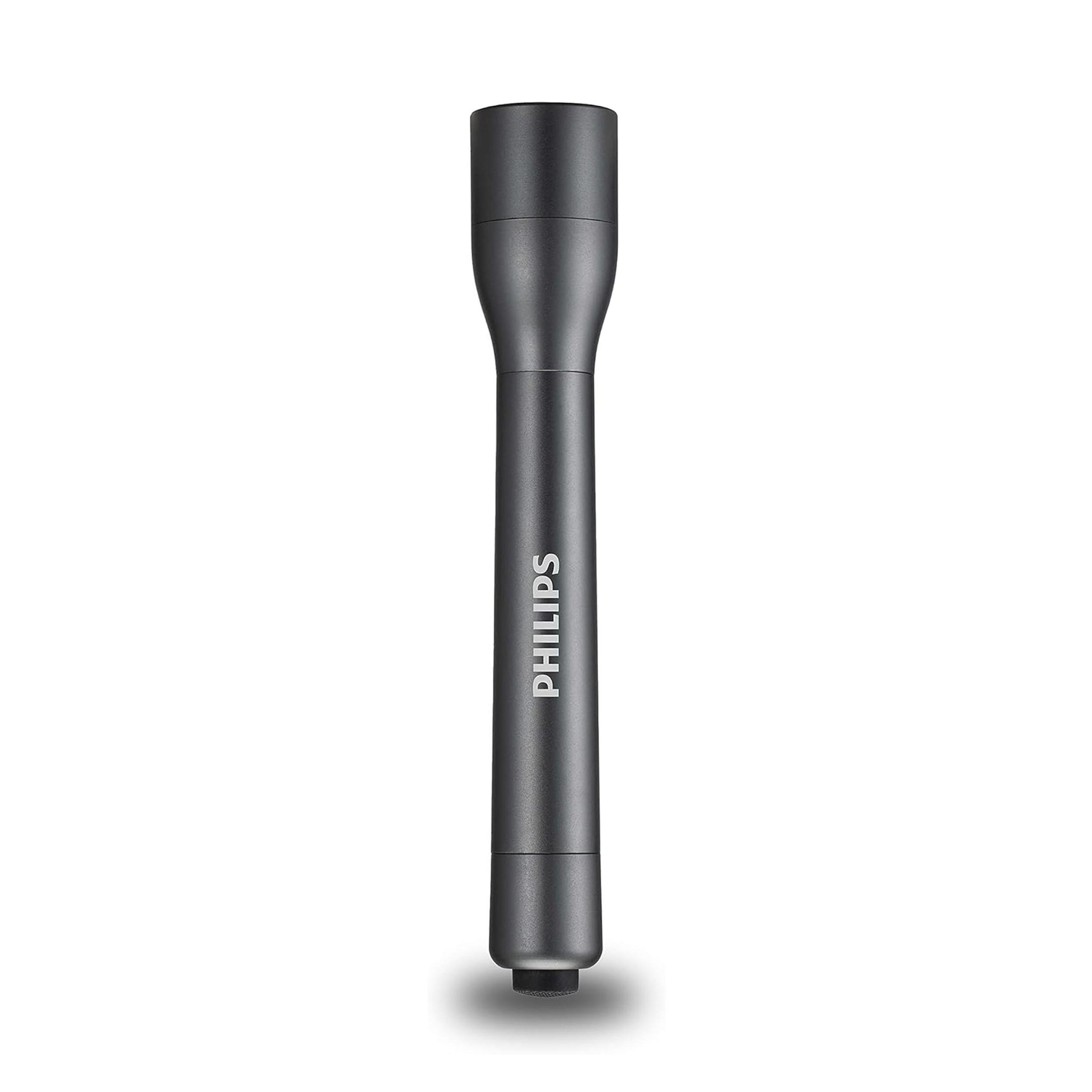 Philips SFL4002T/10 - Linterna LED, 110 Lúmenes, Hasta 5 Horas de Reproducción, Resistente al Agua IPX4, Color Negro (2 Pilas AA Incluidas)