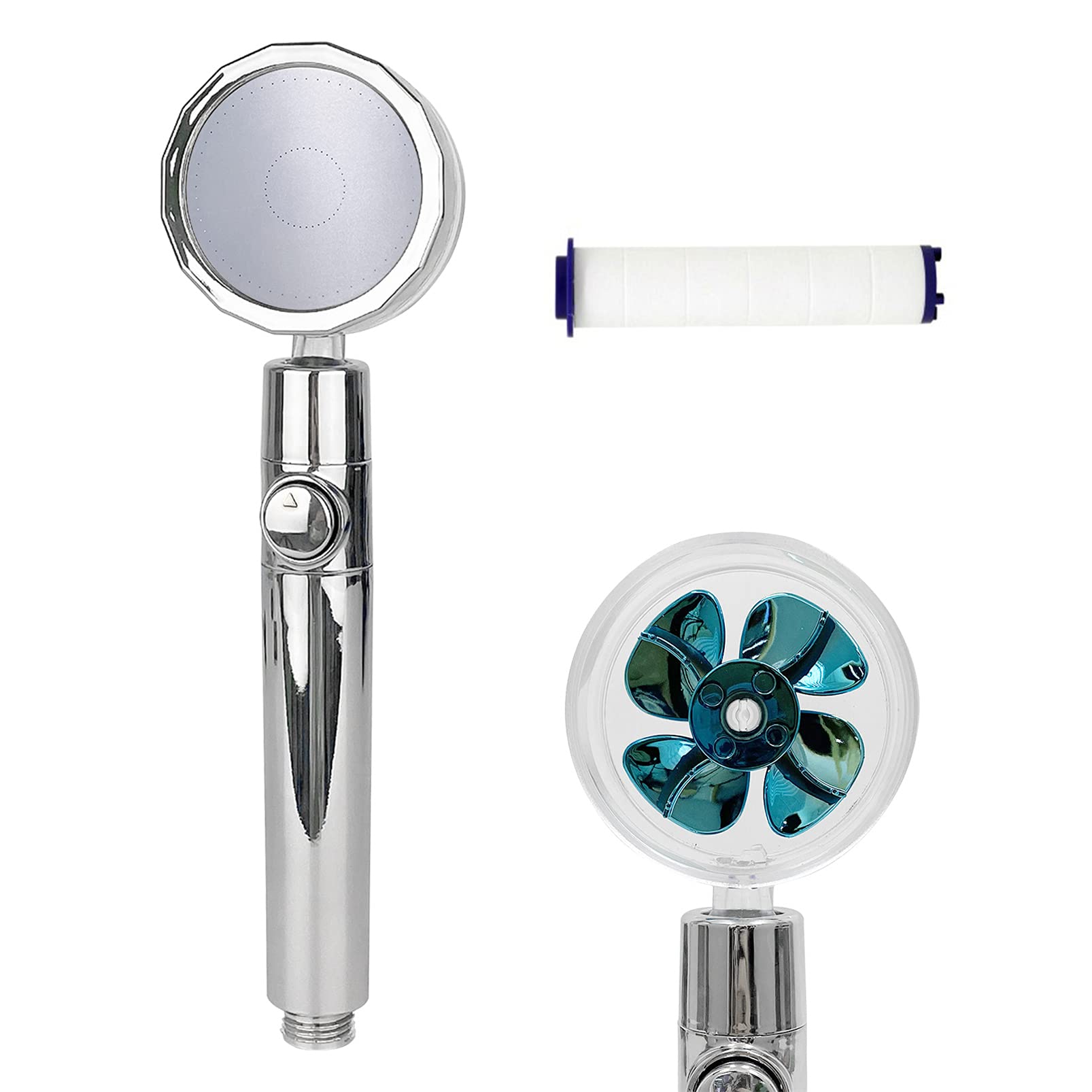 Hand Showers High Pressure Fan Shower Head, Easy Installation 360 Rotating Filtered Turbo Shower Head (Blue)