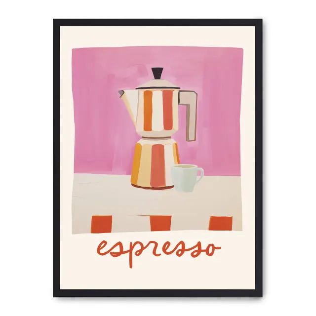 Cuadro espresso 30x40cm, Póster impreso en papel de primera calidad de 180gr, montado sobre marco de madera MDF acabado en negro., Cocina - Bebidas