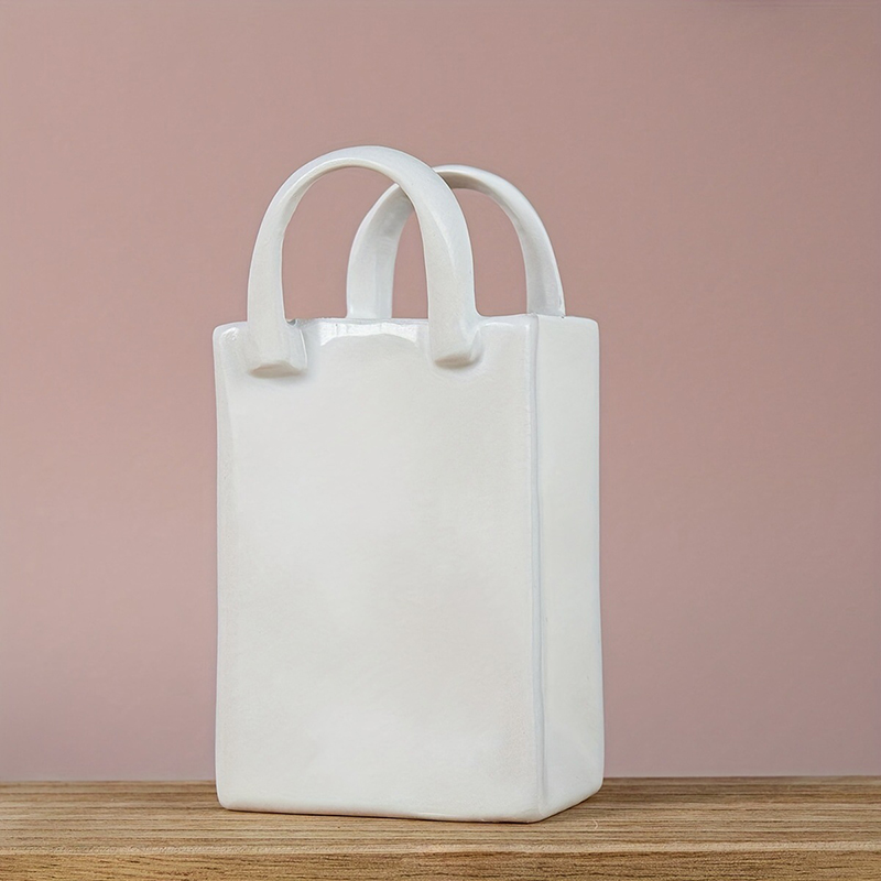TK Vaso Decorativo En Forma De Bolso De Mano 1pc Blanco Moderno Para Decoración De Hogar Arreglo De Flores Secas Decoración De Mesa