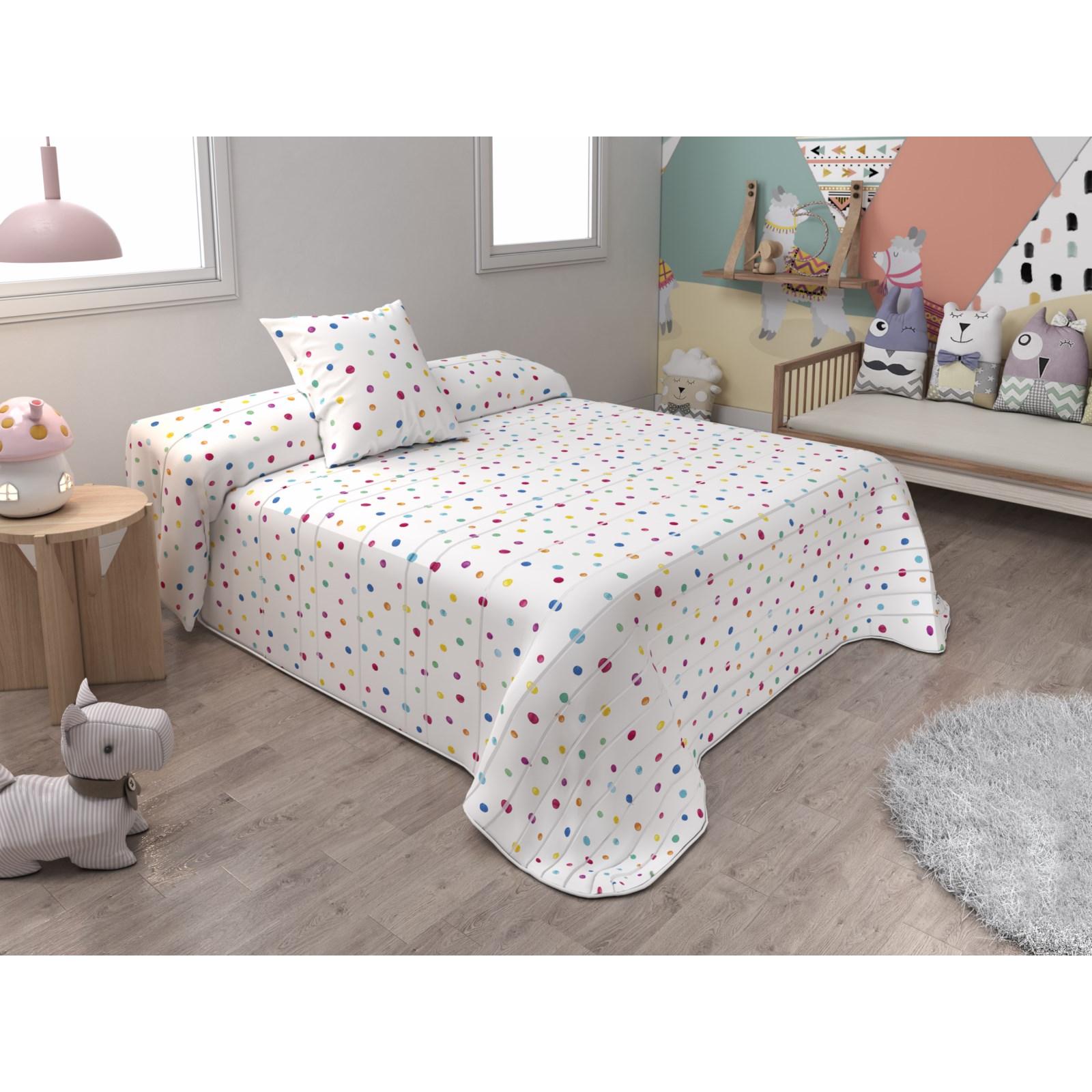 HIPERMANTA. Colcha bouti PRIMAVERA-VERANO modelo DOTS + CUADRANTE decorativo 50x50 cm. Disponible en varios tamaños.
