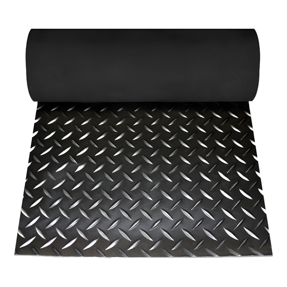 Arquiservi - Suelo de Goma en Rollo Diamante 3MM | Suelo Industrial Resistente para talleres, garajes y comercios | Pavimento de Caucho para Interiores y Exteriores | Alfombra Negra Antideslizante Moto | Esterilla Caucho | Suelo de Goma PVC Negro