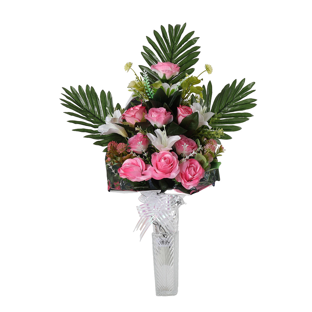 Poenia Arte Floral - Centro De Flores Artificiales En Vaso De Plástico Para Cementerio 55~60cm - REF 5101080
