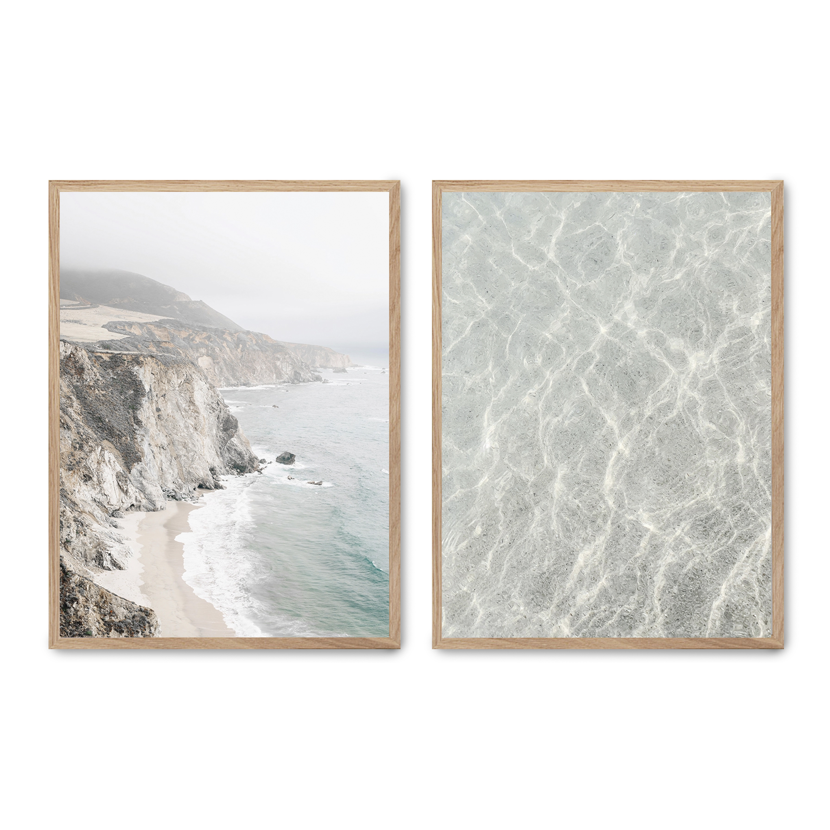 Set compuesto por dos cuadros con marco roble 30x40cm, Póster impreso en papel de calidad premium de 180gr, montado en marco de madera MDF con acabado en color roble, SETS