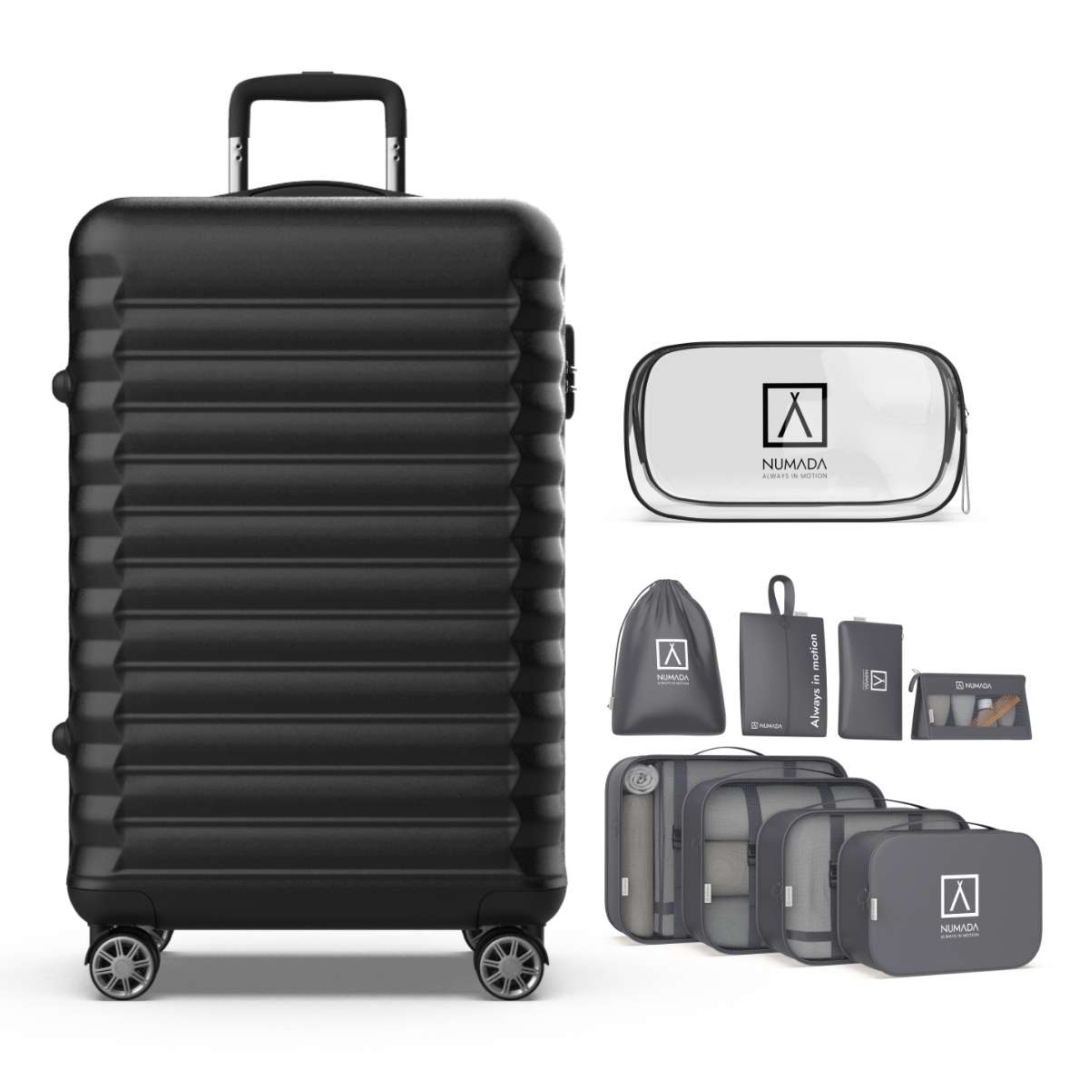 Numada Juego de Maletas Upfly Gris Maleta 63cm, Organizador de maletas y Neceser