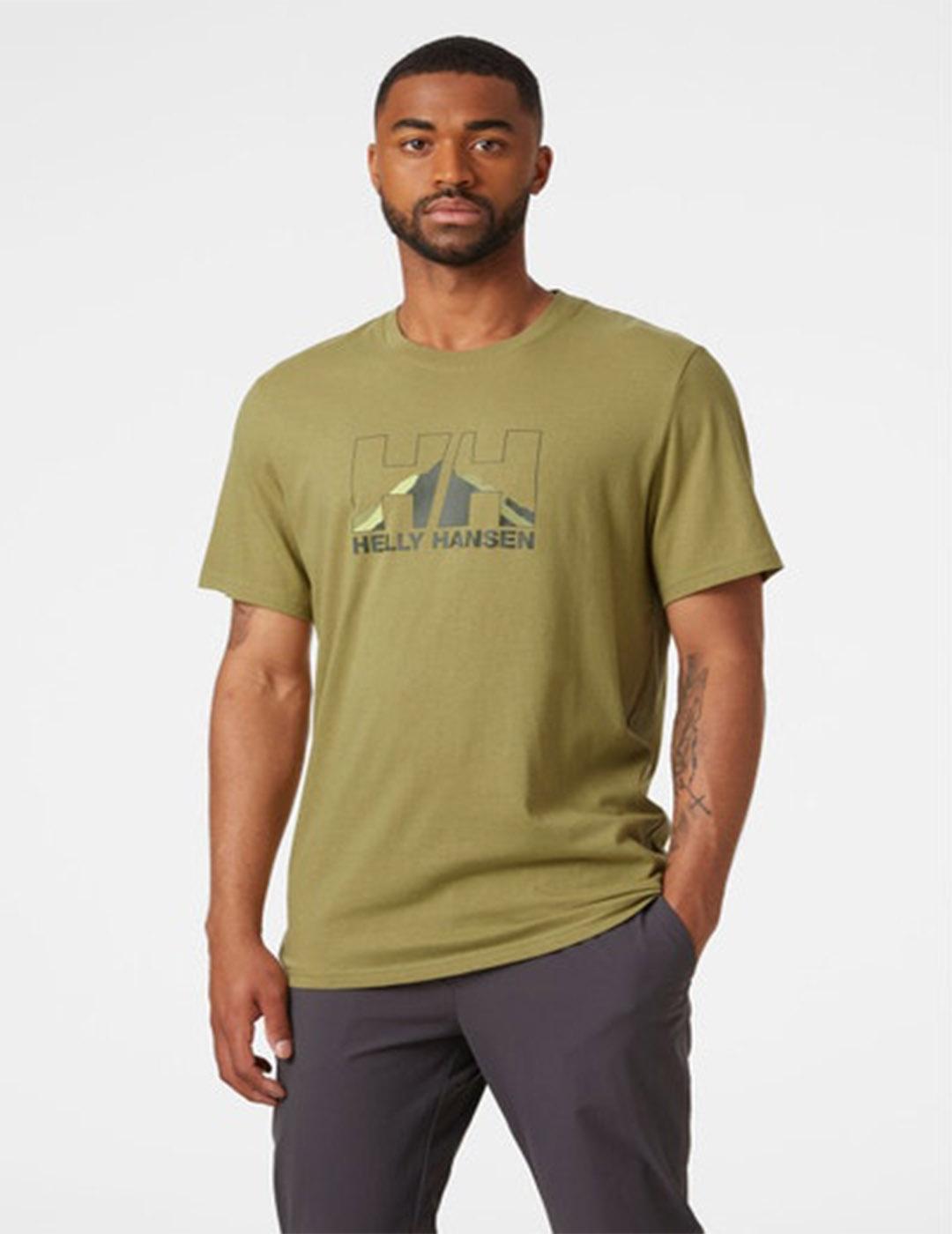 Camiseta HH Nord Gráficos de Fiordos y Montañas Pistacho Deportiva Resistente