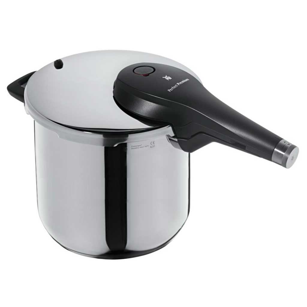 Olla Rápida WMF Perfect Premium de Acero Inoxidable Cromargan 18/10 con Control Giratorio Integrado, Base TransTherm® para Inducción y Dos Niveles de Cocción hasta 119 °C, 4 Tamaños Disponibles