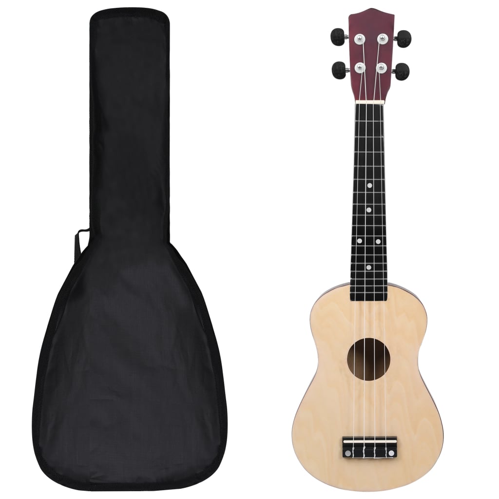 vidaXL Set Ukelele Soprano con Funda para Niños Madera Clara 23" Juego Color Marrón claro,  Marrón oscuro,  Azul y mas