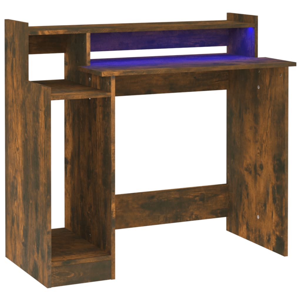 vidaXL Escritorio con LED madera ingeniería roble ahumado 97x45x90 cm