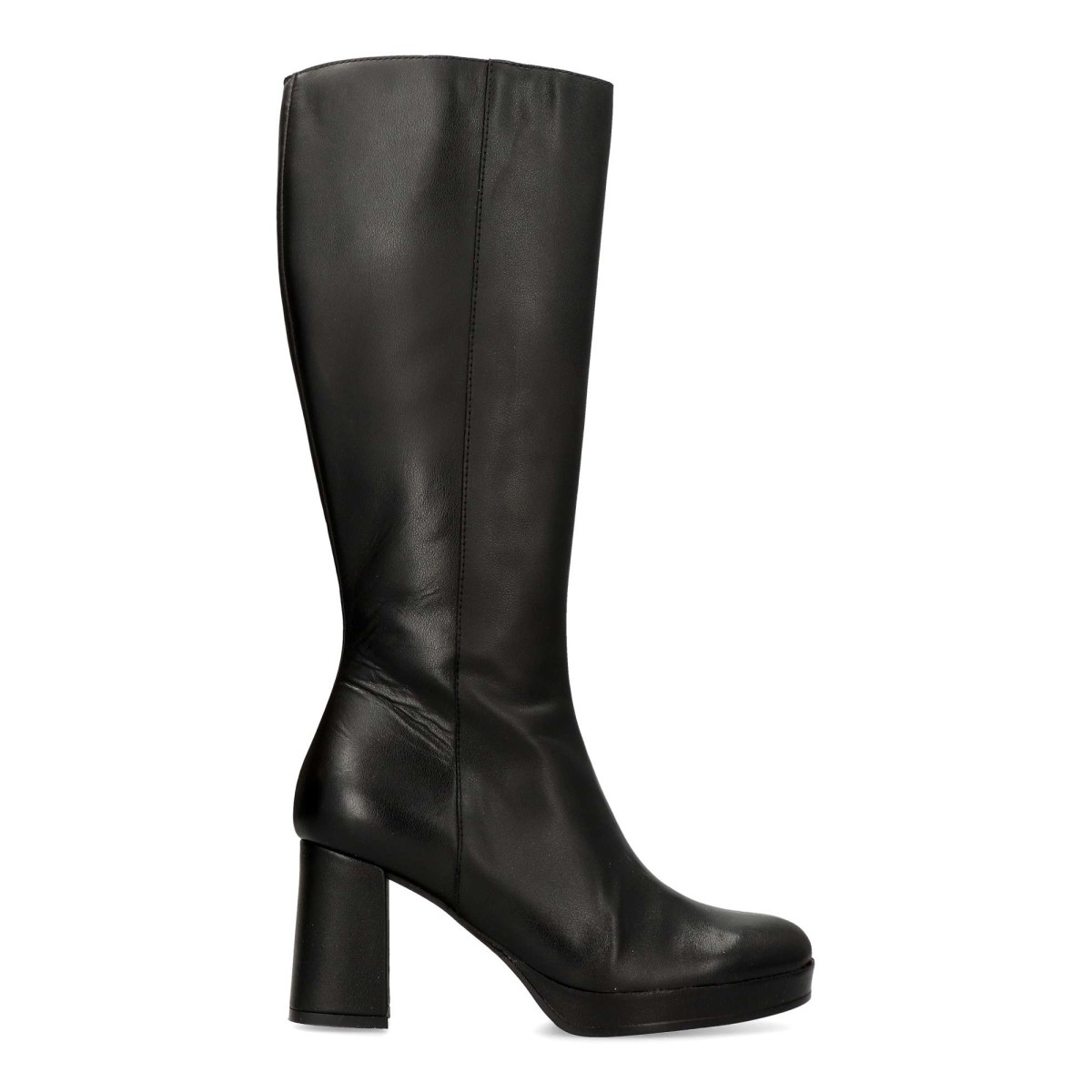 DESIREE - Botas altas de piel natural para mujer con tacón cuadrado de 7,5 cm y plataforma, cierre lateral cremallera