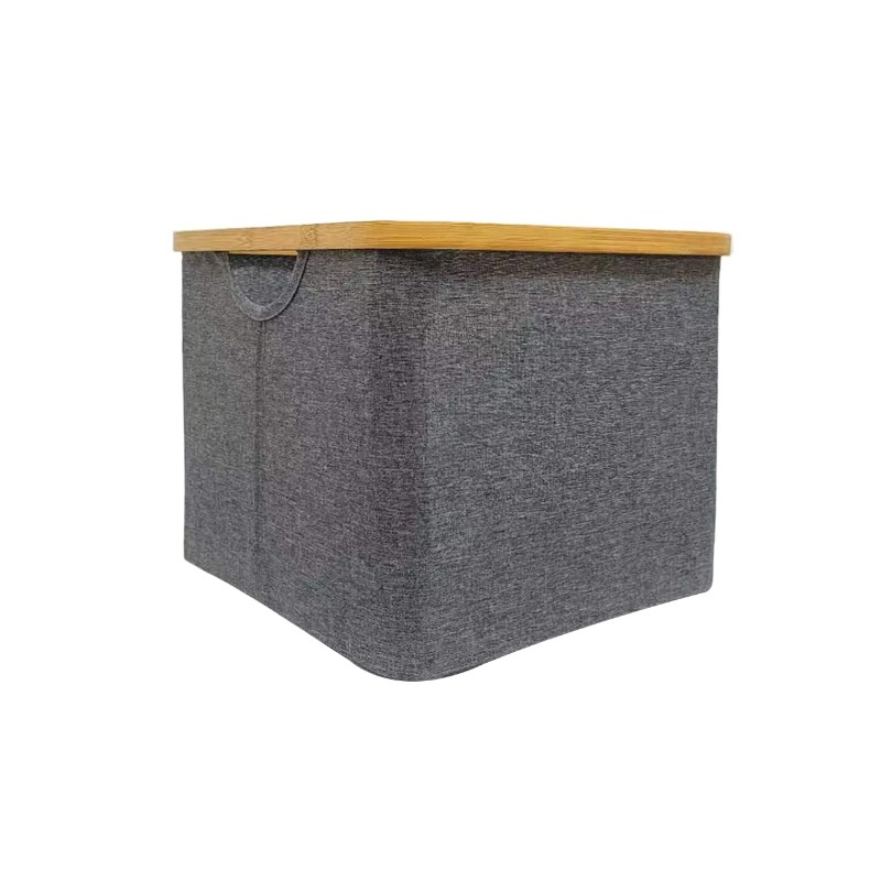 LIN HOME RS22110 Cesto de Tela Plegable Gris para Ropa Sucia Cuadrado 30x30x24.5cm con Asa de Bambú
