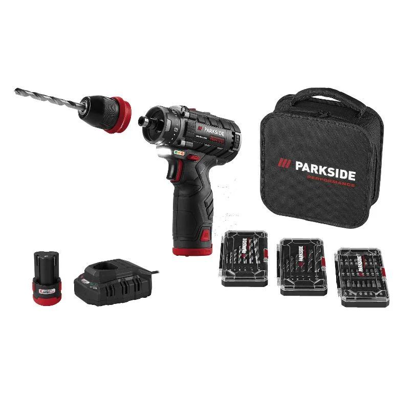 Parkside - Taladro atornillador a batería 12 V PARKSIDE PERFORMANCE BRUSHLESS con motor sin escobillas, 2 marchas y 20 niveles de par, incluye 2 baterías y accesorios