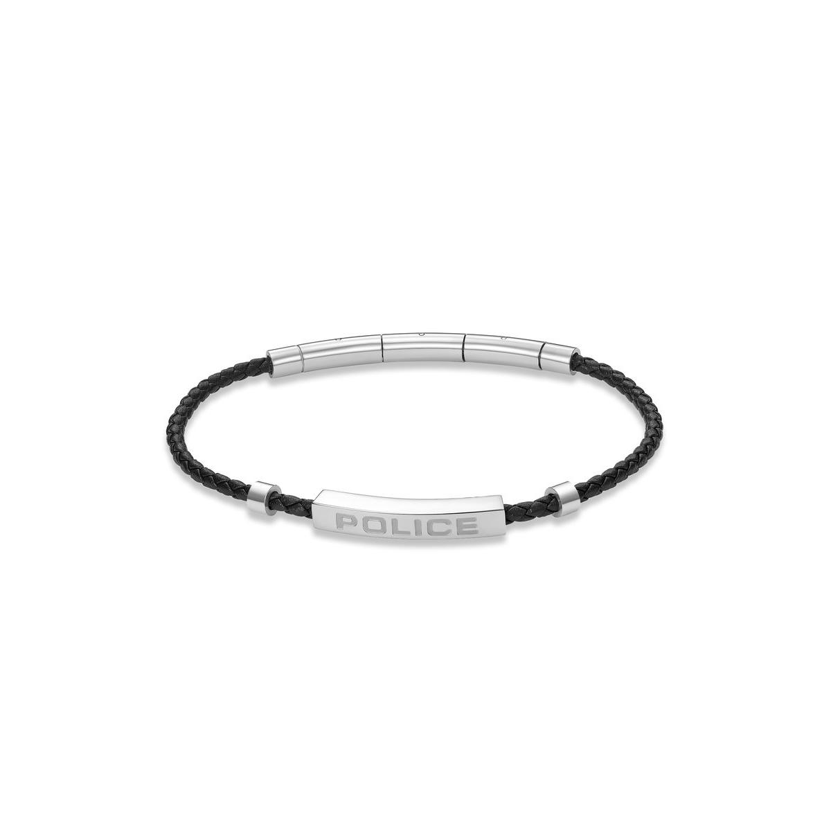 Police Pulsera Hombre Contour De Acero, Piel Plateado Peagb0040602