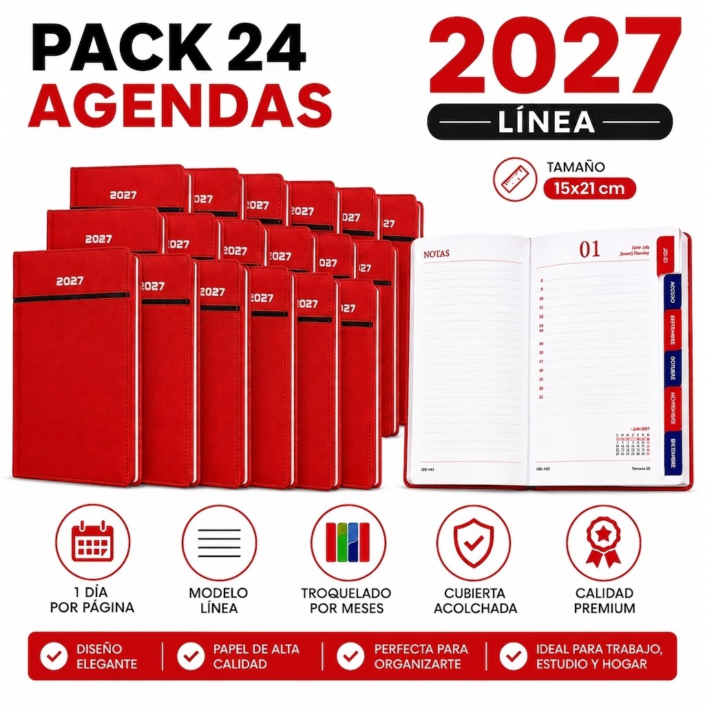 Pack 24 AGENDAS Modelo LINEA Tamaño 15x21 cm. Pack perfecto para amigos y compañeros, imprescindible para el 2027!