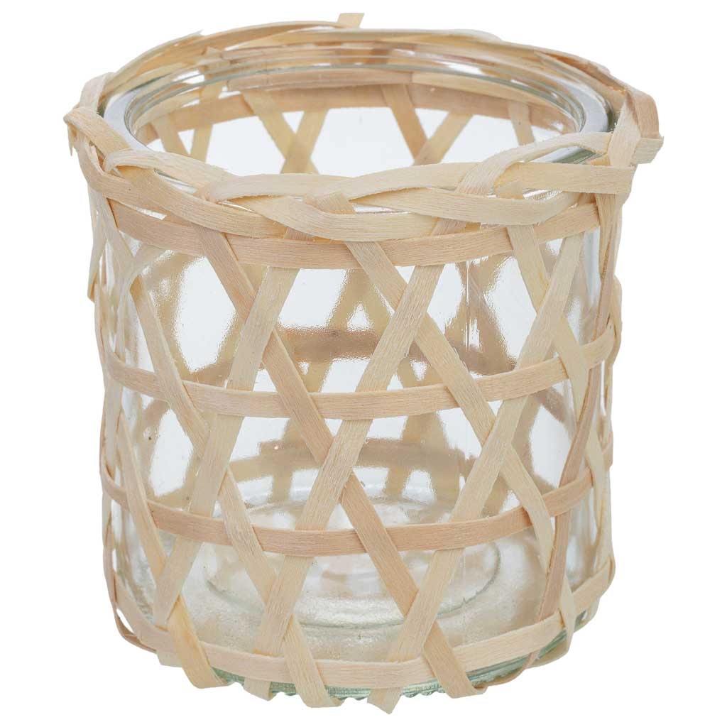 Wonderlust Deco - Portavelas de vidrio forrado de fibras naturales marrón D8x8h cm Marrón D8x8h cm