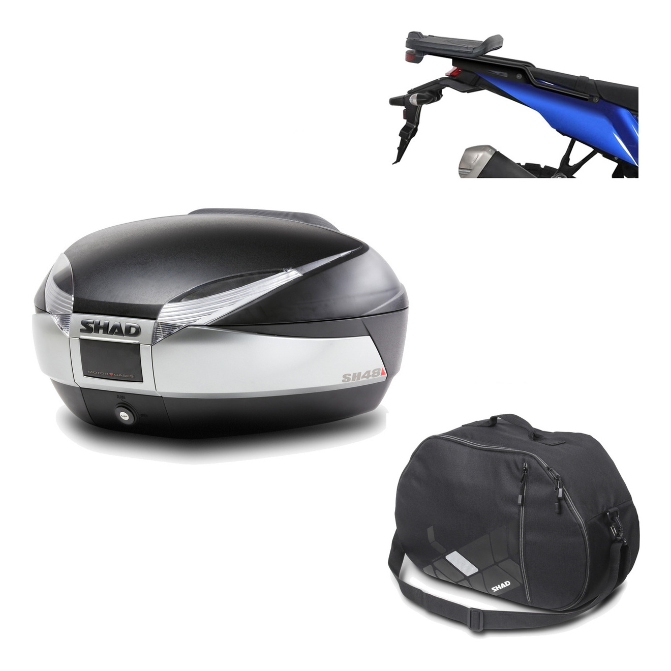 Baul Trasero + Herraje Montaje + Bolsa Interna Sh48 Titanium Premium KIT-186521
