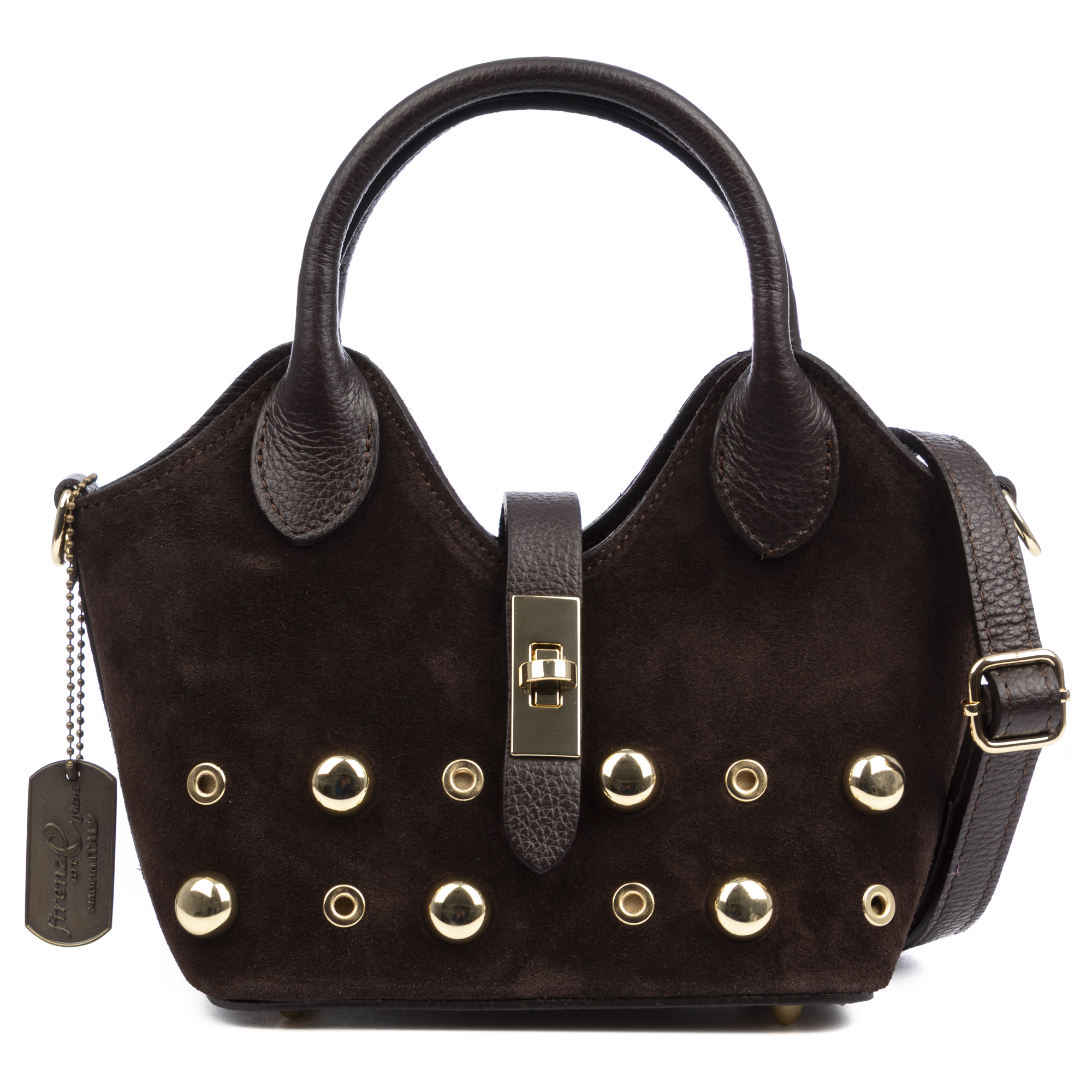 FIRENZE ARTEGIANI Bolso de mano Mujer.Piel auténtica Gamuza. 26x12x12cm.