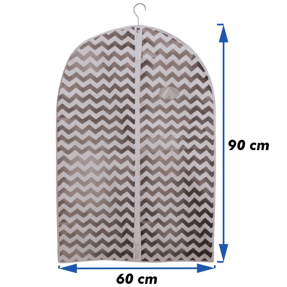 Funda de Protección Textil - Líneas ZigZag Color Gris con Ventana PlusCalidad - Colección Fundas para Trajes / Vestidos / Chaquetas Americanas / Pantalones / Camisas