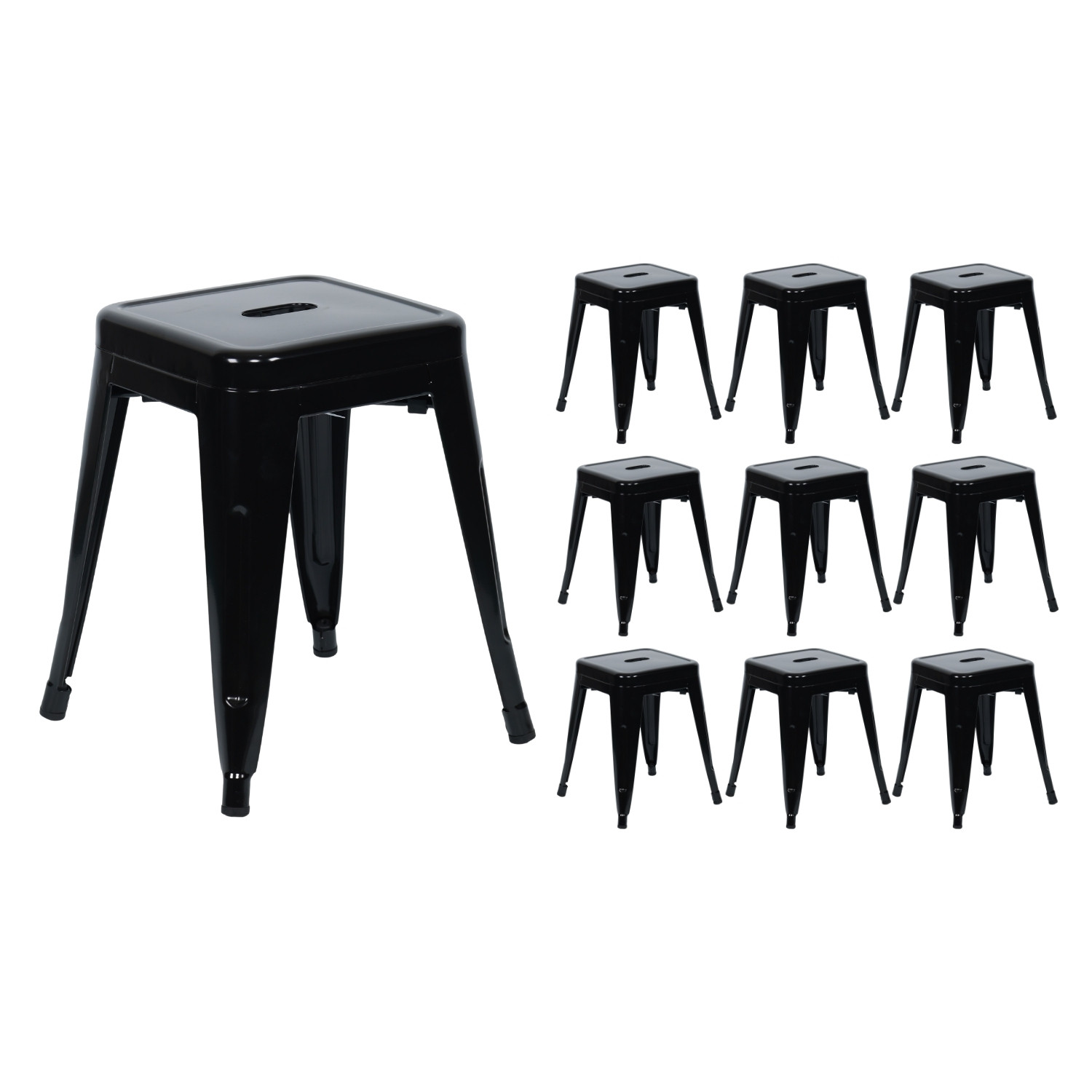 Pack 10 Taburetes Bajos Industriales Apilables de Acero 38x38x46cm Thinia Home