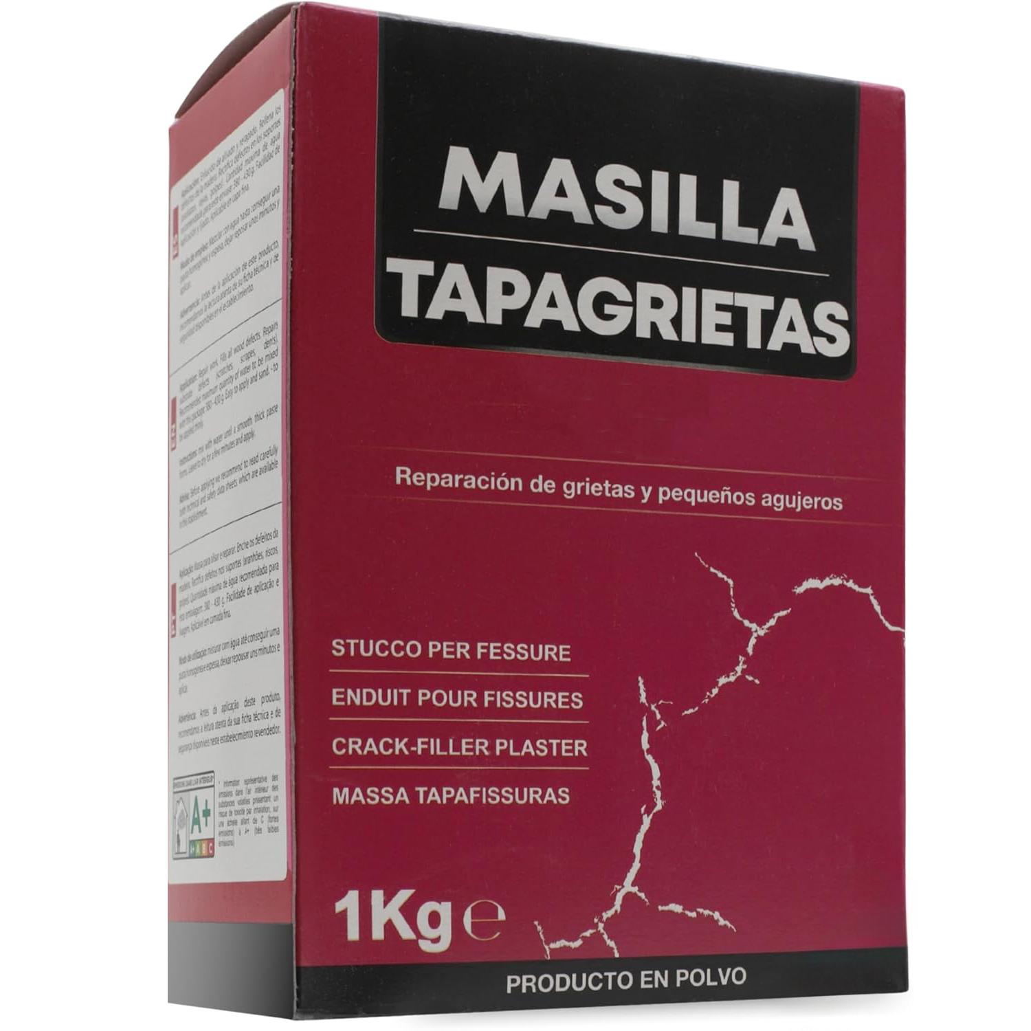 Pack 2 Masilla Tapagrietas en Polvo 1 Kg Blanca – Pasta para Reparar Grietas y Agujeros – Preparación con Agua – Alta Adherencia – Acabado Liso Listo para Pintar – Ideal para Paredes y Techos Interior