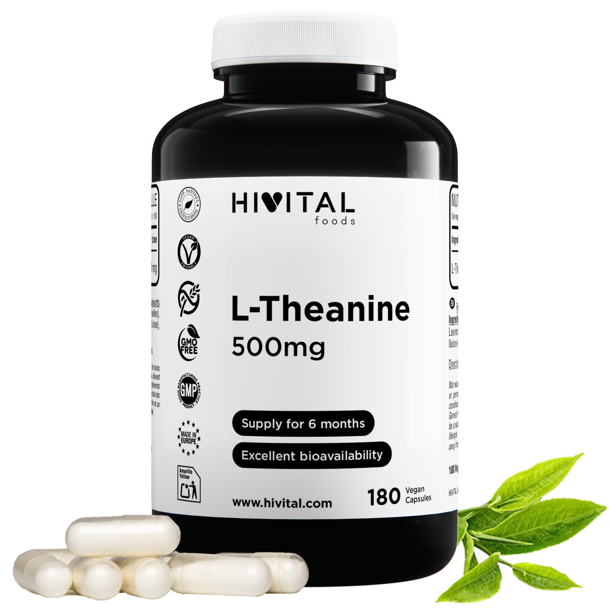L-Teanina 500 mg | 180 cápsulas veganas. Hivital