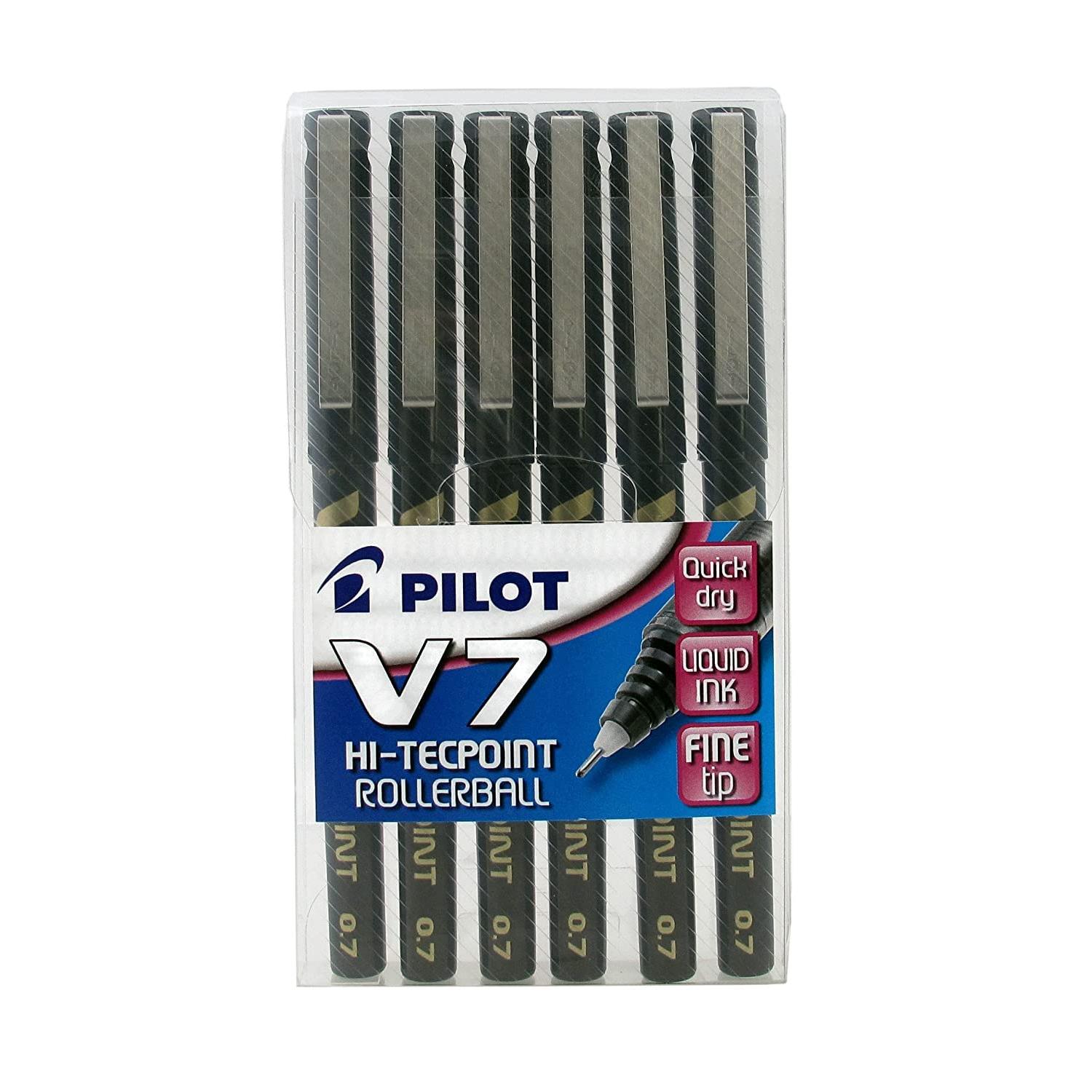 Pilot V7 - Bolígrafo de punta redonda (6 unidades), color negro