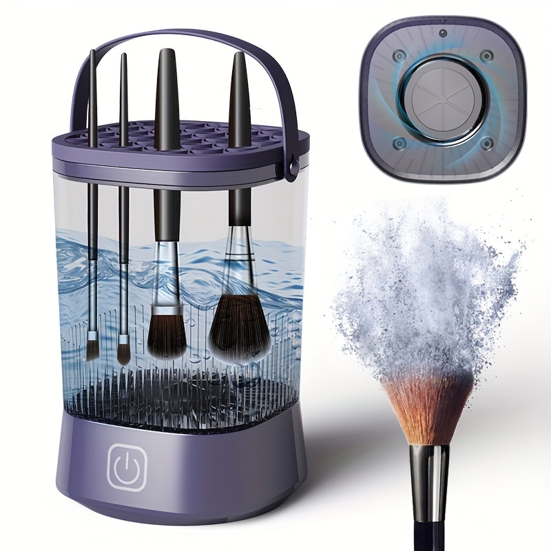 Om Home Limpieza y secador de cepillos de maquillaje eléctrico recargable por USB, herramienta de limpieza de cepillos de cosméticos portátil de plástico con función de lavado automático y secado rápido, inodoro - BC10，san valentin regalos mujer