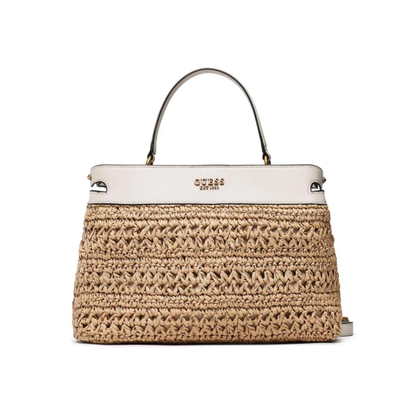 Bolso Guess Satchel marron rafia para mujer