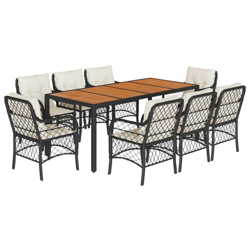 vidaXL Set de comedor de jardín 9 pzas y cojines ratán sintético negro