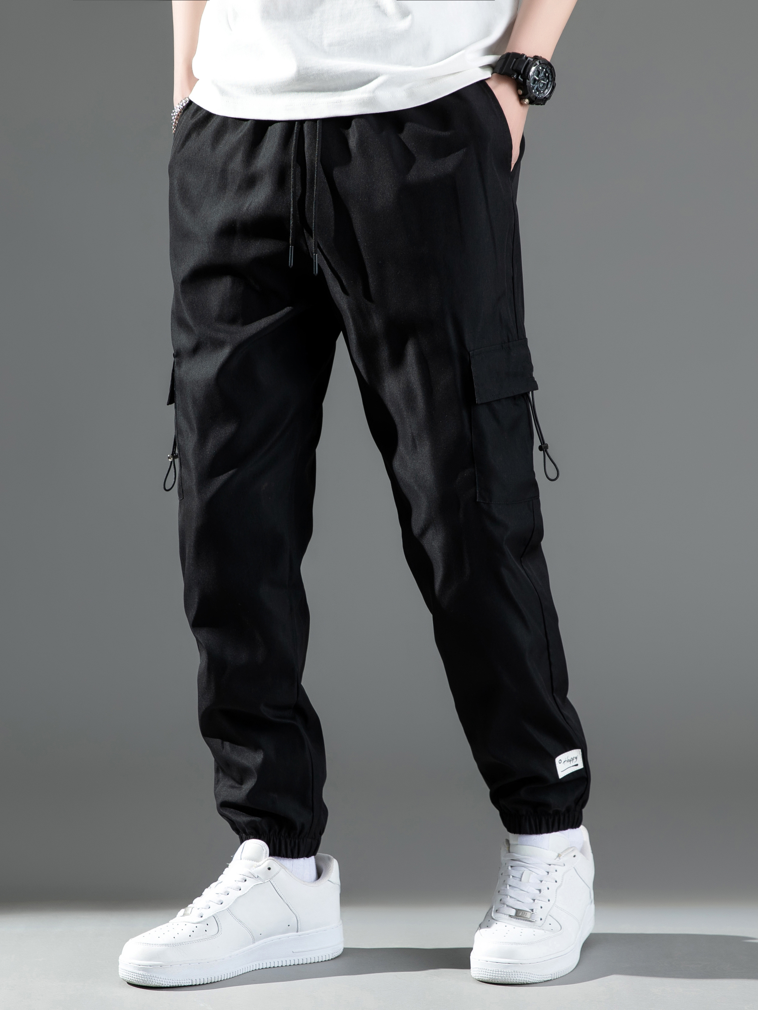 TK Pantalones De Cargo Para Hombre Con Cintura Media Y Diseño De Cuerda Trousers Poliéster Calor Para Citas Con Bolsillos