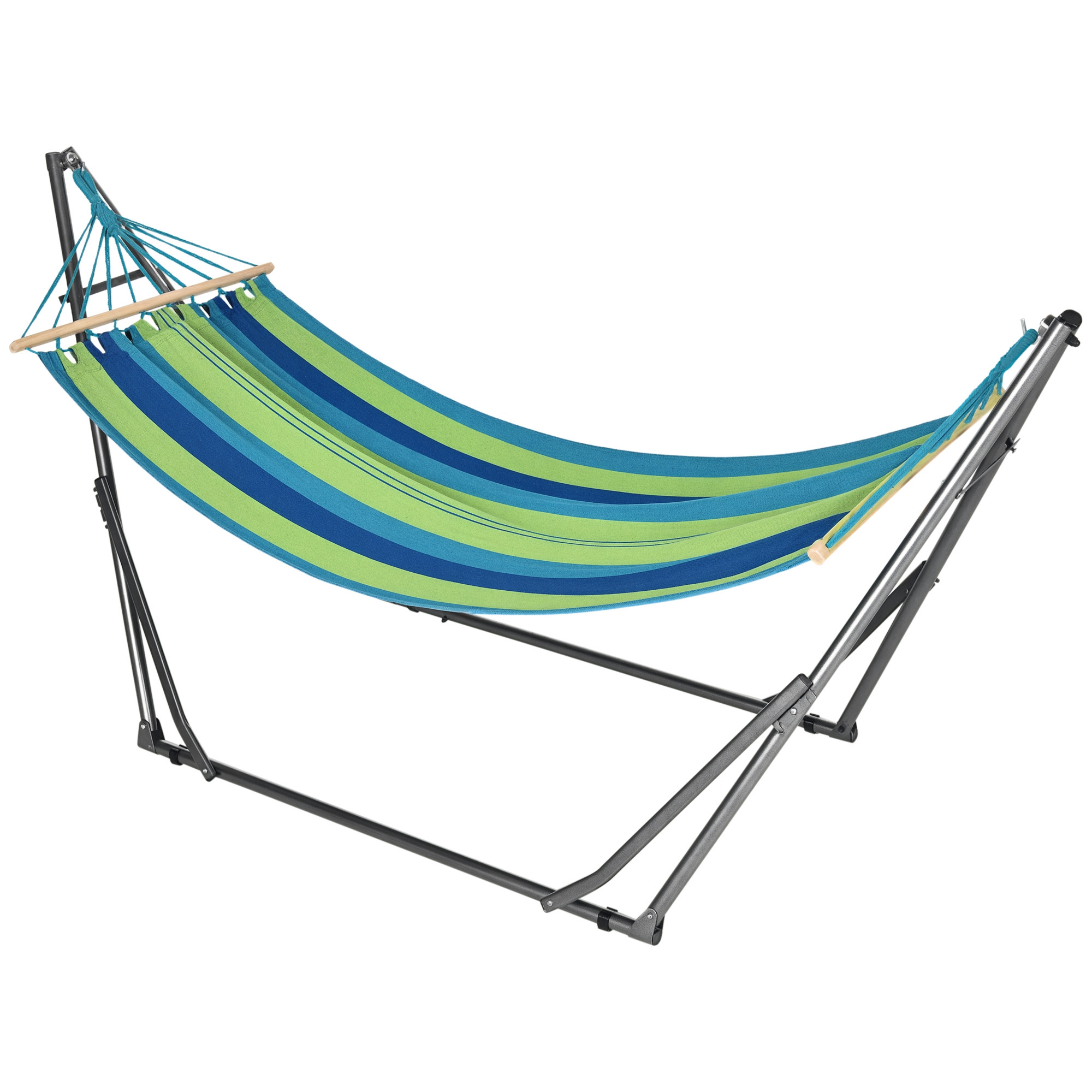 Outsunny Hamaca con Soporte Plegable 2 en 1, Tendedero con Barra, Estructura de Acero, Hamaca de Camping Portátil de Algodón, Carga 120 kg, para Jardín, Patio, Terraza, 270x100x94 cm