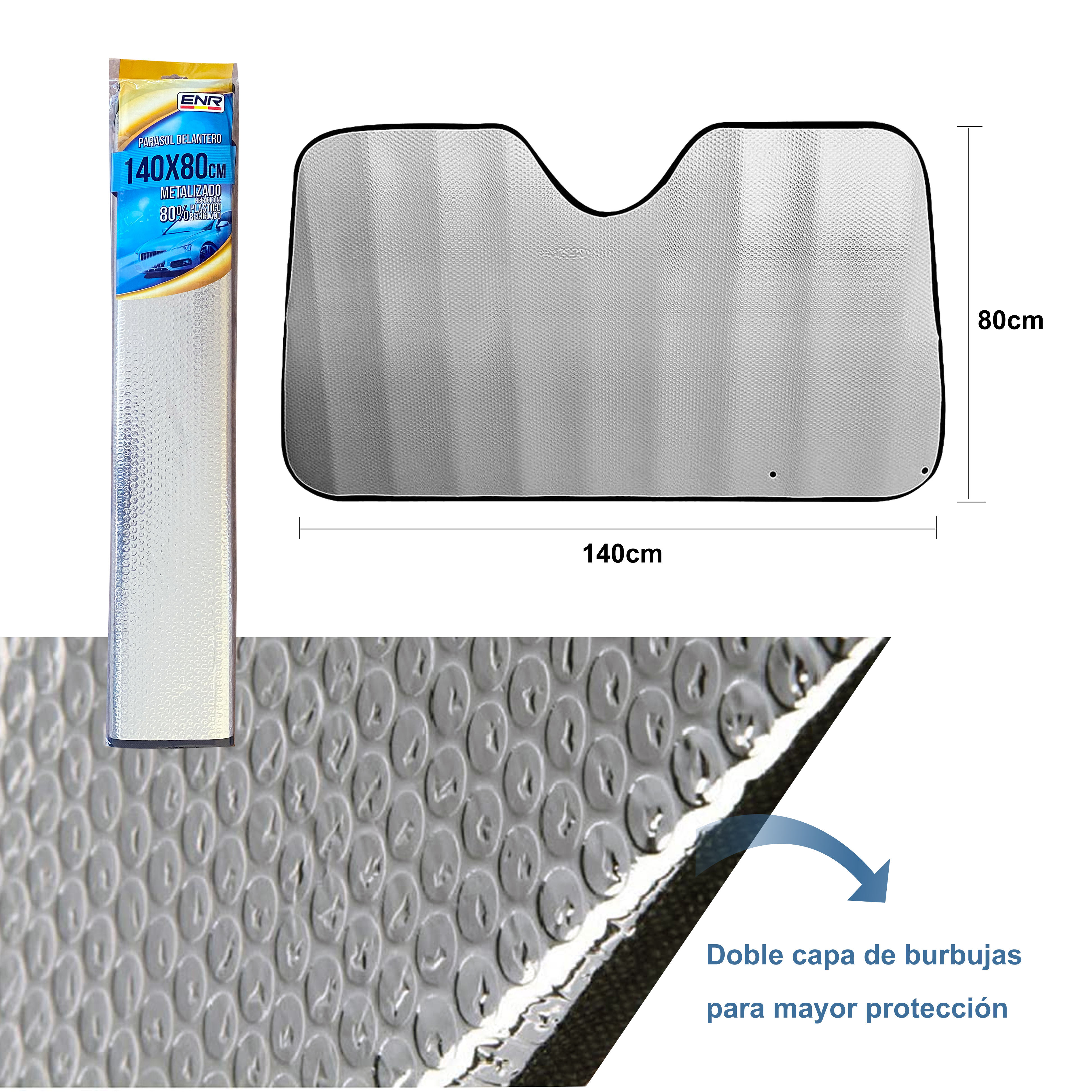 🥇ENR Parasol Coche Delantero,Parasol de Ventana Delantera Parasol Luna de Coche Metalizado Cortina Reflectante para Vehículo Protección Rayos UV Parabrisas fabrique Europeo.