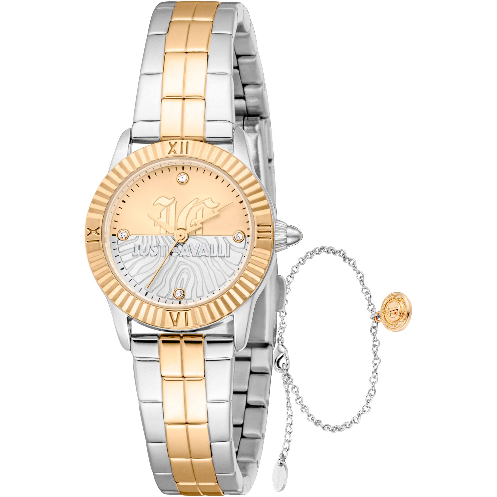 Reloj De Pulsera Just Cavalli Just Cavalli Set Mini Raffinata - Jc1L328M0075 Correa Color: Gris Plata Oro Amarillo Dial Champán Mujer