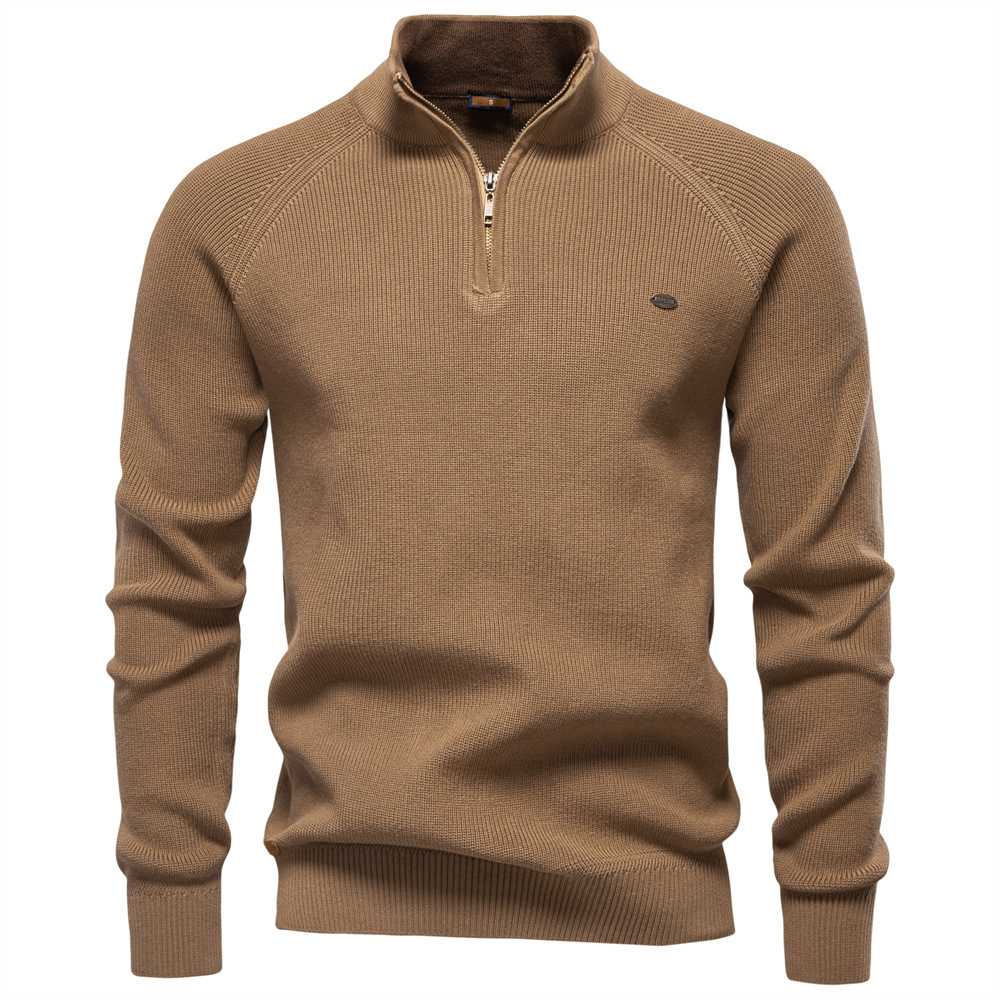 TK Suéter de hombre de otoño/invierno, con pecho medio abierto, manga larga y cuello alto, color liso, estilo casual.