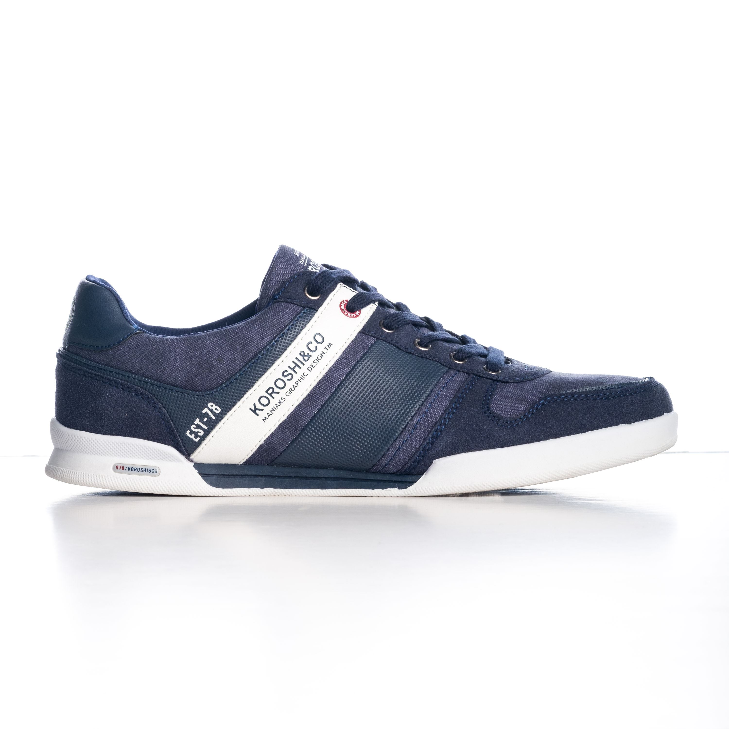 Koroshi - Zapatillas hombre combinadas textil y piel con banda lateral en contraste, modelo 1821XC01, estilo urbano casual para uso diario