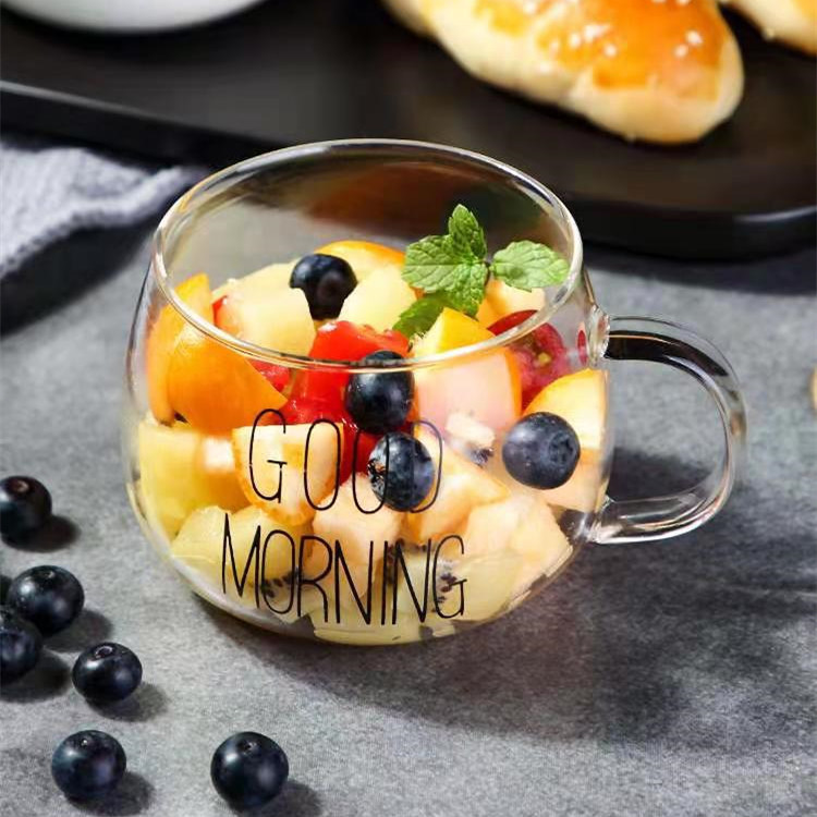 TK Taza De Vidrio Creativa Con Letras Y Transparente 350ml Para Café Té Bebidas Postres Desayuno Leche Con Asa Taza Universal Ecológica