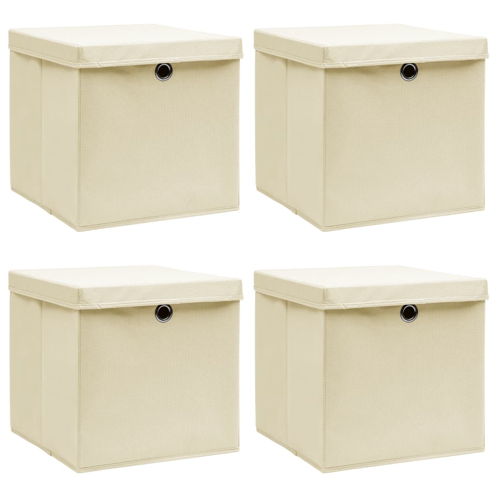 vidaXL Cajas de almacenaje con tapas 4 uds tela 32x32x32 cm Multicolor