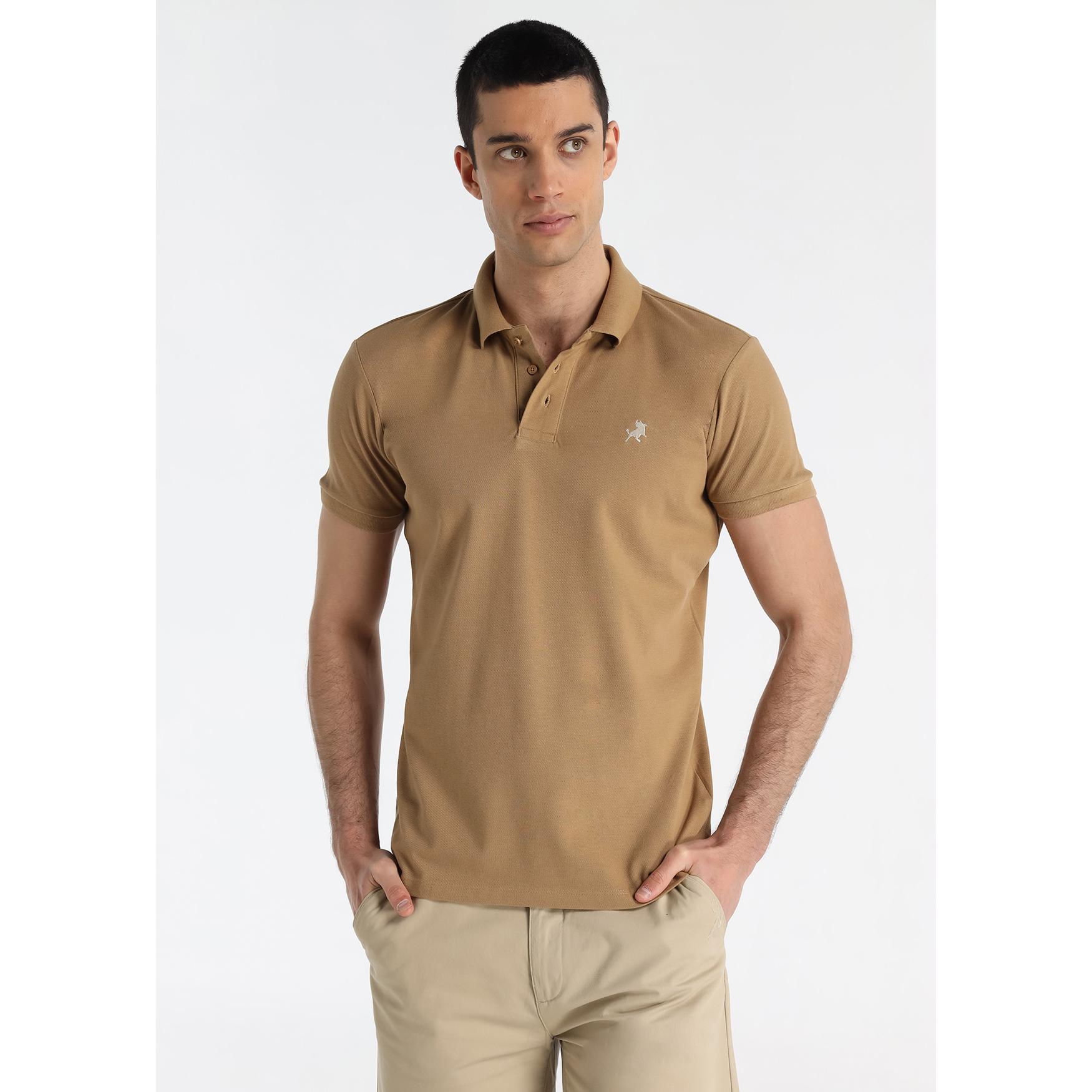 LOIS JEANS - Polo de Piqué Básico con Bordado Logo Toro Marrón Tierra