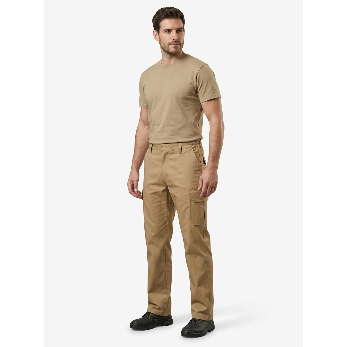 Pantalón de Trabajo Velilla 345 Beige con Cinturilla Elástica y Seis Bolsillos para Mayor Comodidad