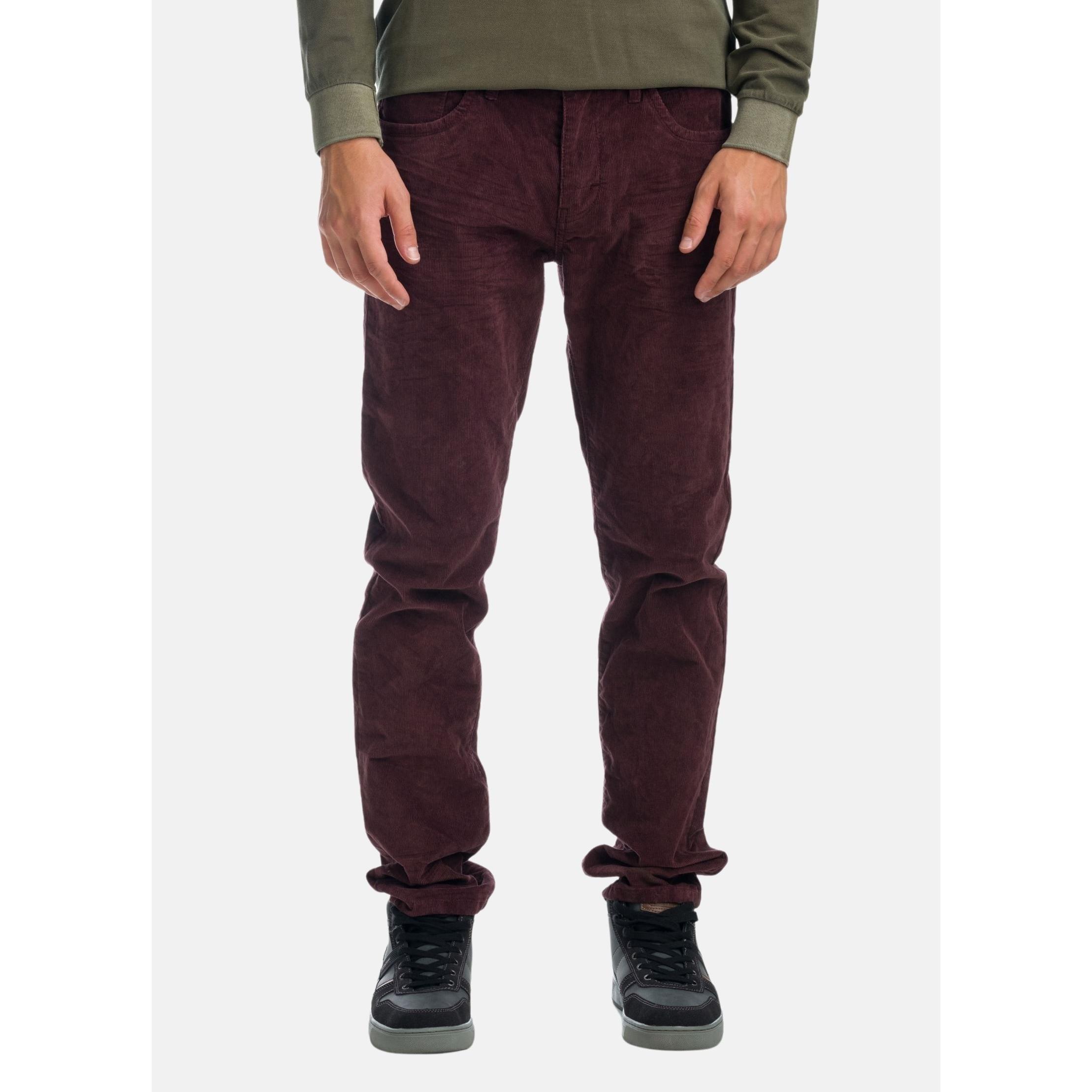 Koroshi - Pantalón de pana elástica hombre straight regular con corte clásico, 98% algodón y 2% elastano, granate y ocre