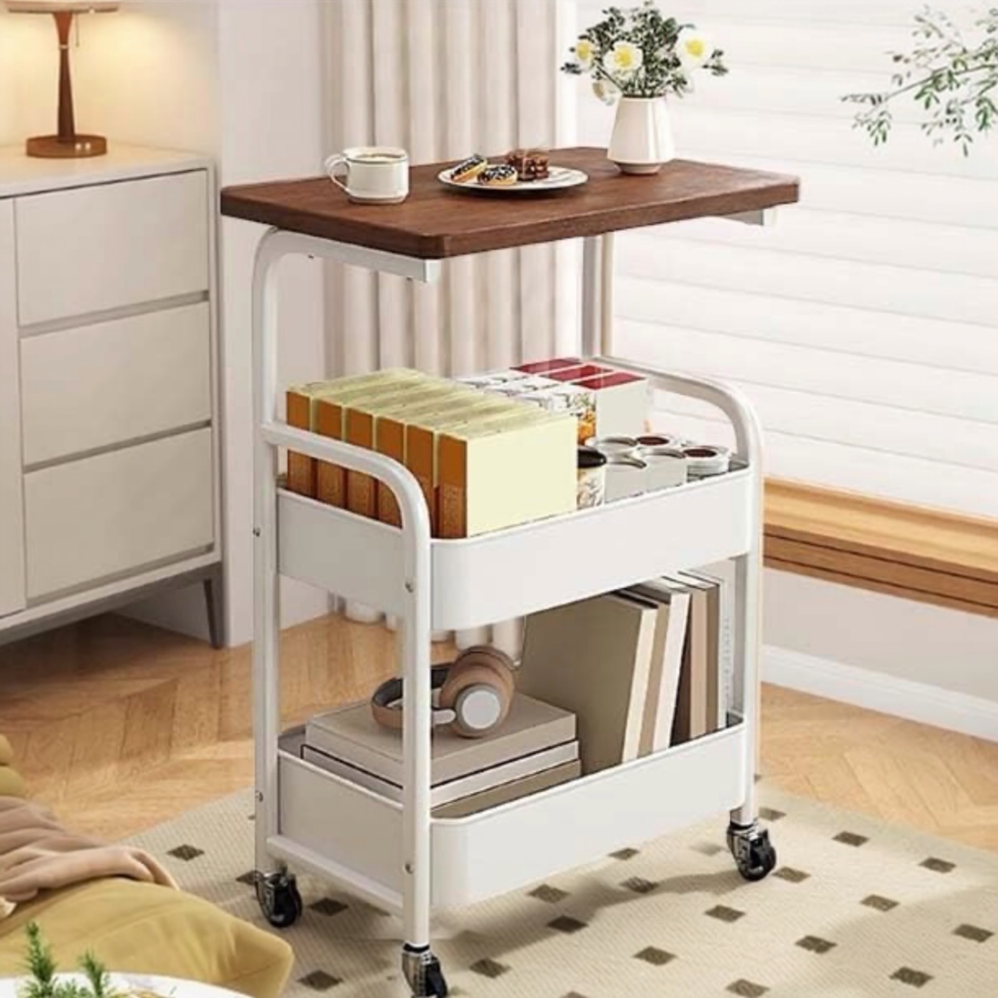 Carro de Almacenamiento Carrito Auxiliar con Ruedas Carro Cocina Carro Servicio Carrito Metalico con Ruedas 3 Niveles Carro Rodante Carro Organizador para Dormitorio Baño Oficina,Carrito de cocina o multiuso de tres niveles con rueda FRUTA-001 1690