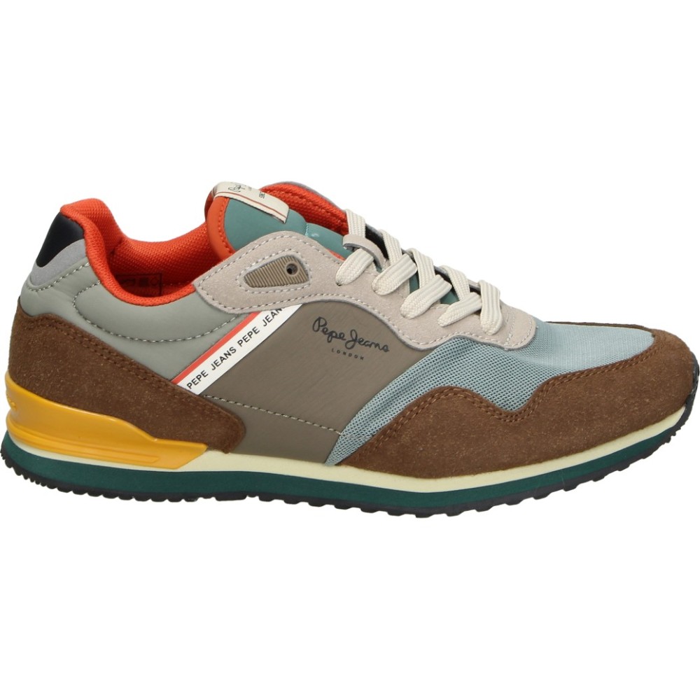 PEPE JEANS | Zapatillas Pepe Jeans London Essence B Running para Mujer – Deportiva Marrón con Detalles – Sneakers con Cordones – Estilo Retro – Cómodas – Modelo PBS40017-869