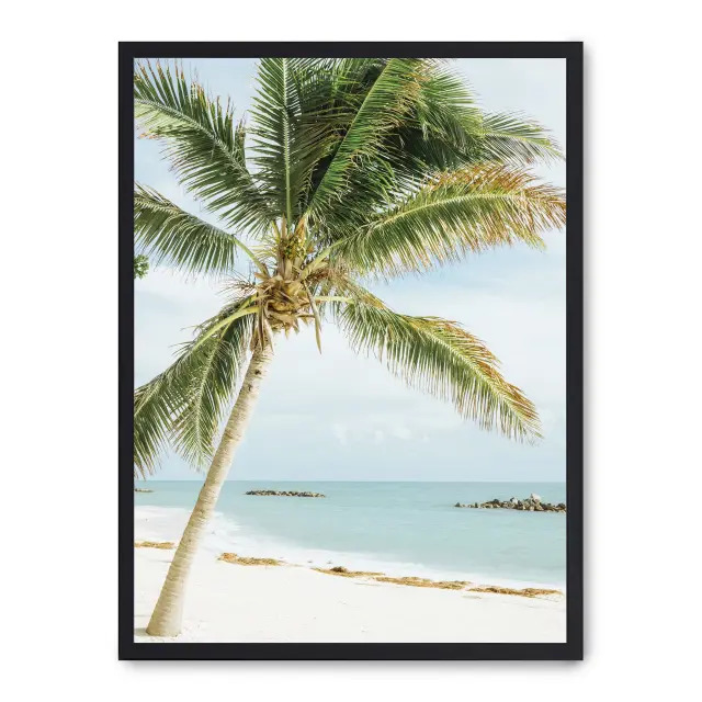 Cuadro palm tree in paradise 30x40cm, Póster impreso en papel de primera calidad de 180gr, montado sobre marco de madera MDF acabado en negro., Naturaleza - Playa